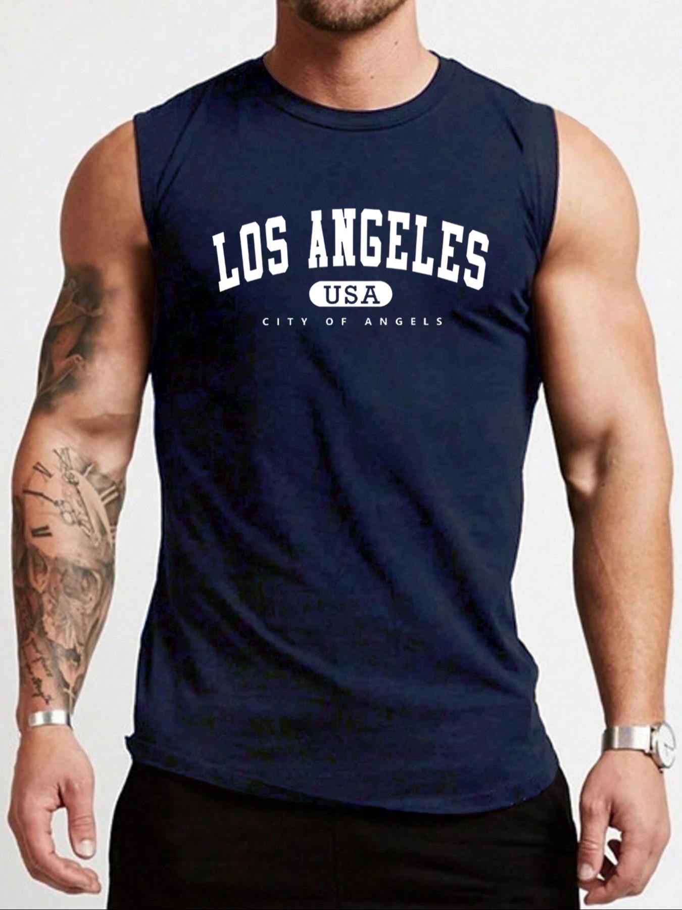 Men's American Flag, Letter & Graphic Print Round Neck Tank Top, Regular Fit Casual Quick Drying Sleeveless Top for Gym Workout Running, Men's Clothes for Summer, Activewear