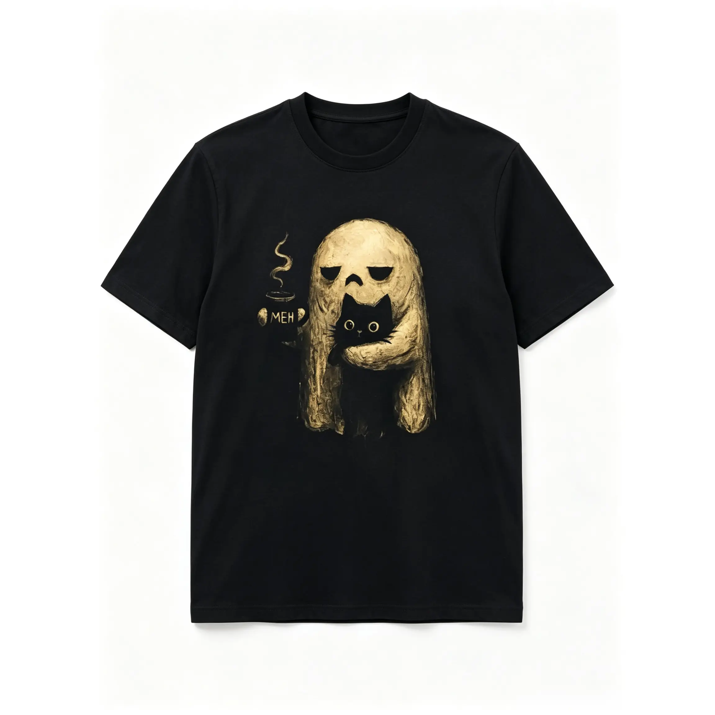Ghost Cat Graphic T-Shirt, Casual Streetwear Style in Smooth Garment-Dyed Cotton, Funny Halloween Gift for Introverts, Tshirt, Fabric, Apparel, Ribbed, Unisex, Fit, Tee, Everyday, Tops, Print, Soft