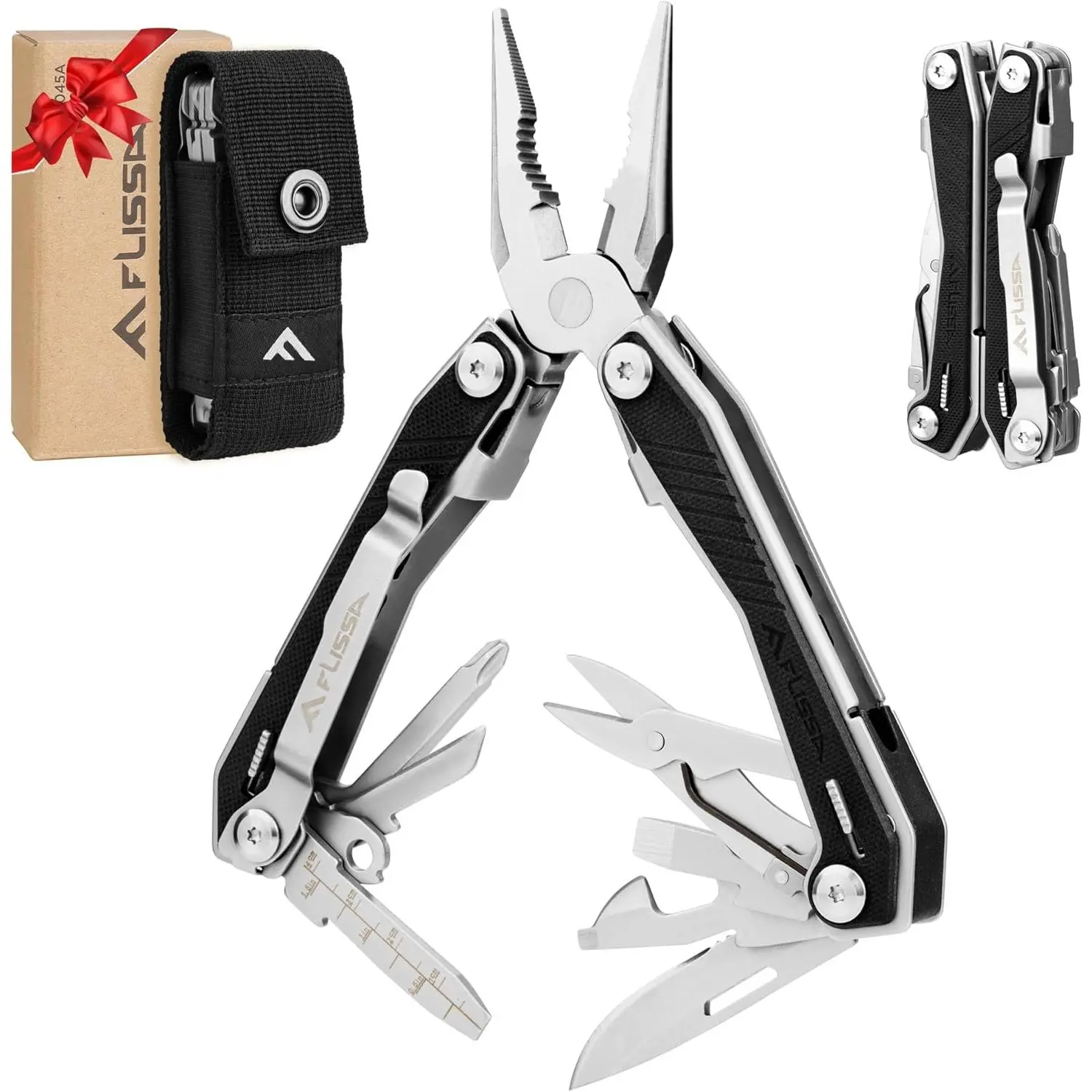 16-in-1 Multi Tool with G10 Handle, Gifts for Men Dad, Stainless EDC with Knife, Pliers, Belt Clip and Sheath, Self-locking Multi-Tool for Camping