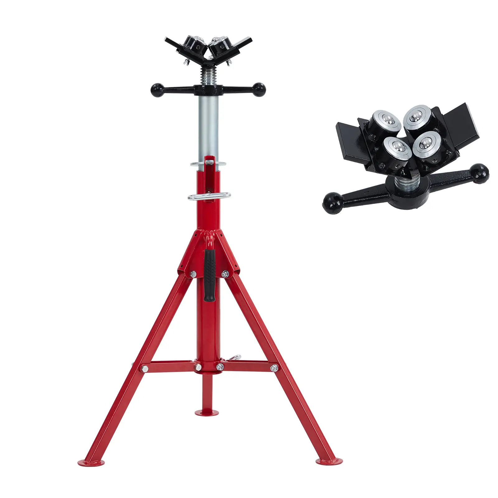 Heavy-Duty Pipe Stand, Adjustable Height 28-52 Inches,Folding Pipe Jack Stand with 2/4-Ball Transfer V-Head,2500 Lbs Load Capacity,Ideal for Construction Projects,Welding and Automotive