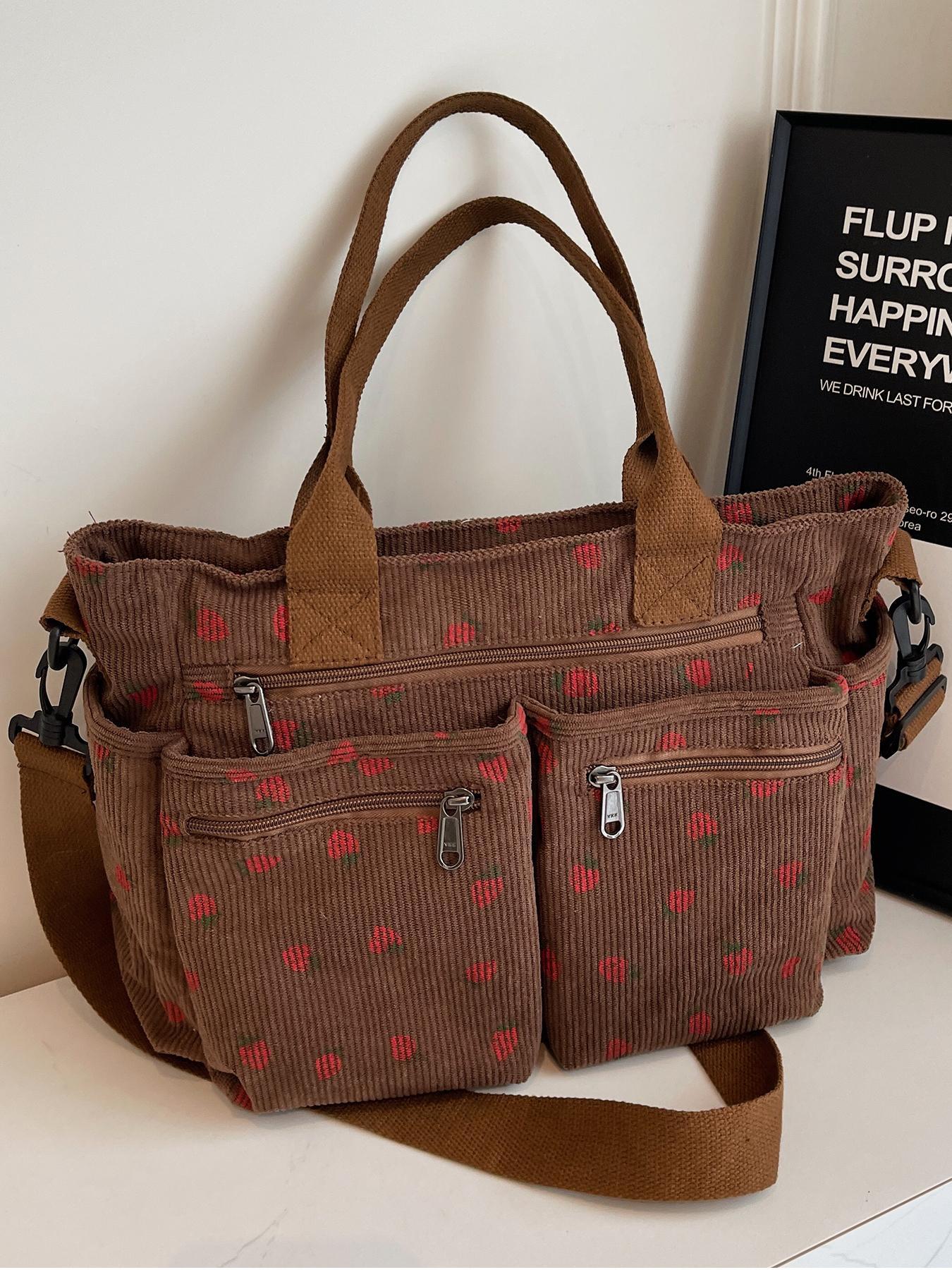 Women's Strawberry Pattern Tote Bag, Large Capacity Shoulder Bag for Daily Used, Casual Shopping Bag, Casual Trendy Versatile High-quality Daily Commuting Bag, Girl Fashionable Bag