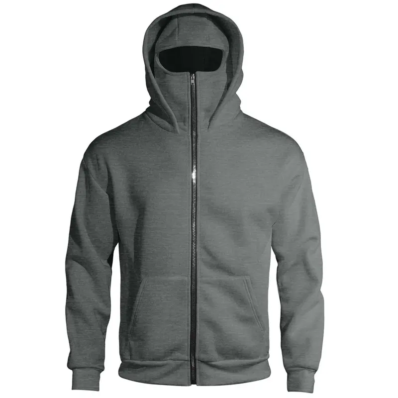Men's Casual Polyester Long-Sleeve Plain Relaxed-Cut Zip-Up Hoodie - Double-Layer Hood, Pocket Outerwear, Couple Clothes for Spring, Fall