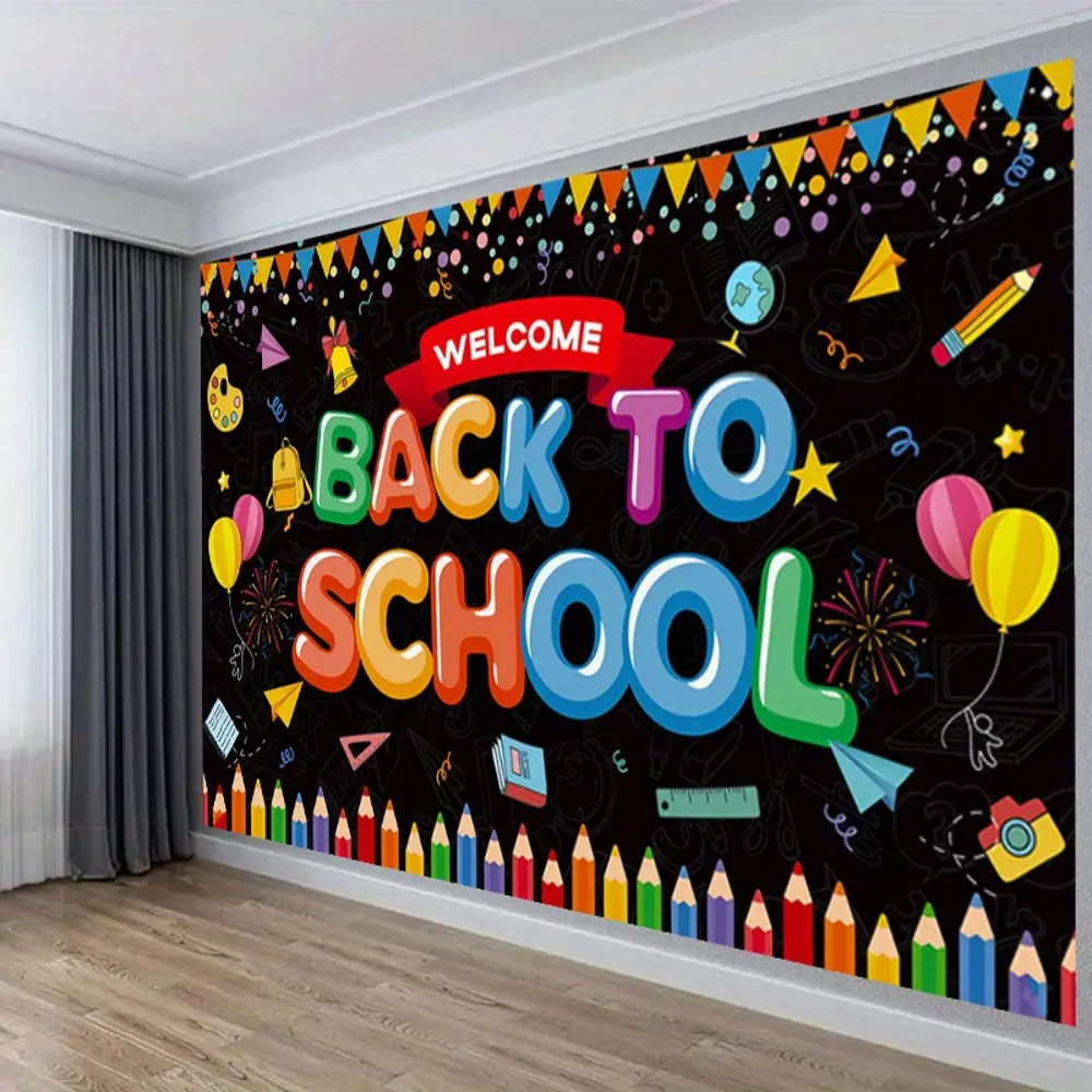 2D Flat Back-to-School Themed HD Digitally Printed Polyester Photography Backdrop, Soft Lightweight Foldable Cloth for School Opening Events, First Day Photos, Party Decor