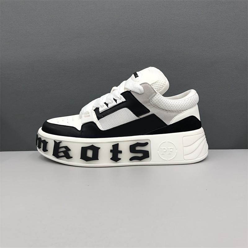 Men'S Casual "Mkots" Sneakers - Black & White Platform Skateboard Shoes with Lace-Up Closure, Non-Slip, Breathable, All-Season Comfort, Casual Walking Shoe |     Platform Sneakers |     Breathable Fabric