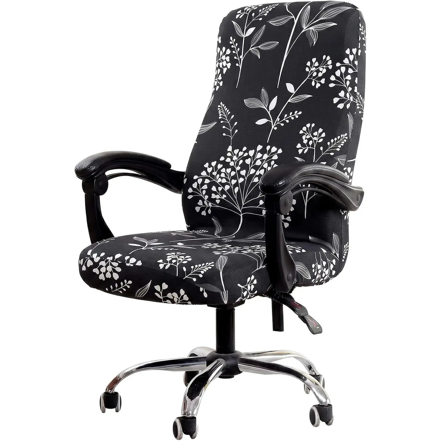 Office Chair Covers Stretch Printed Computer Chair Slipover Universal Floral Boss Chair Protector Modern Simplism Style High Back Desk Chair Slipcovers (Black Tree, Large)