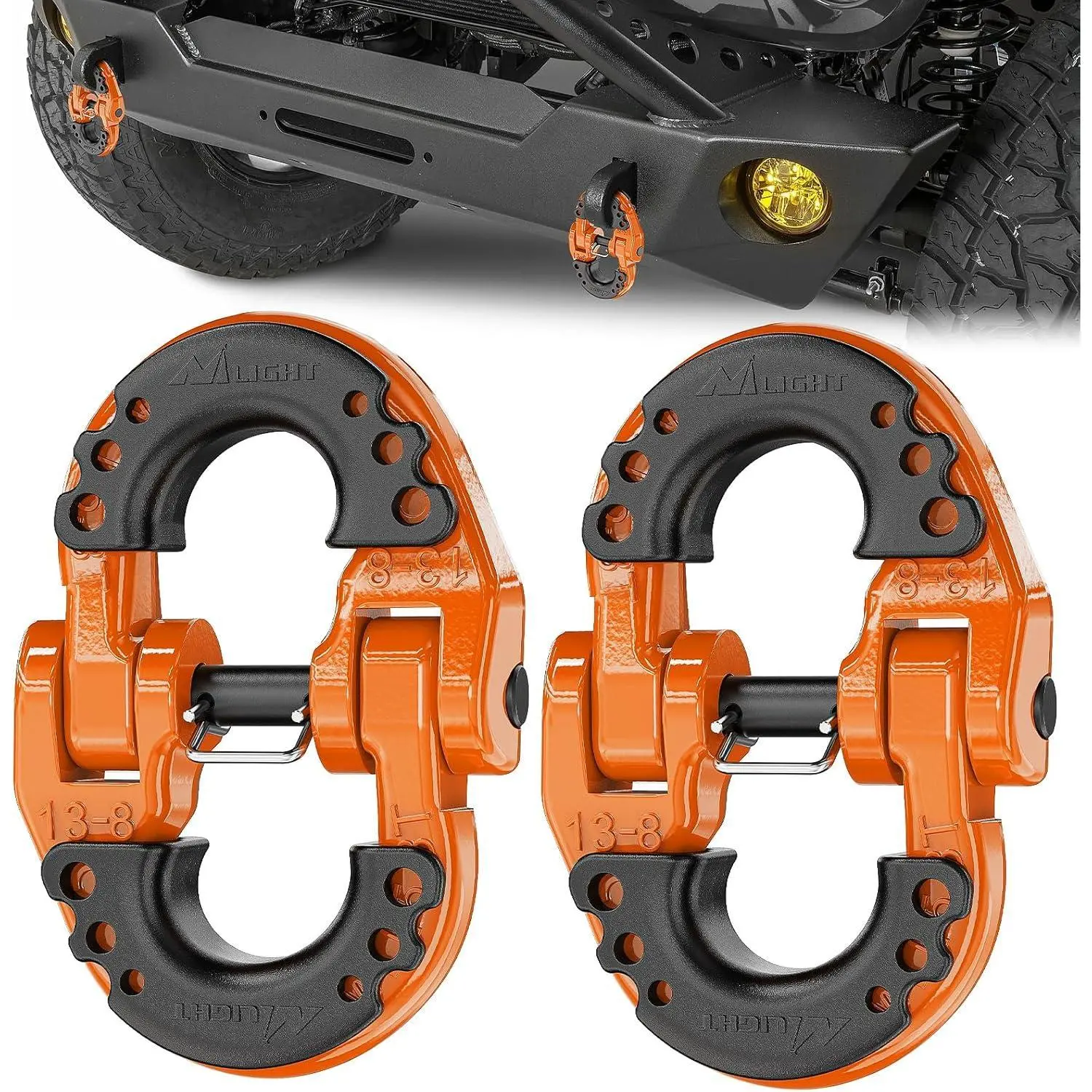 Nilight Safety Chain Connector Link, 1/2In Tow Hitch Hammerlock Coupling Link, 2 Pack Forged Steel Tow Chain Connector for Chain Link/ Rope Link/Shackle, 12000 lbs Load Limit, Orange