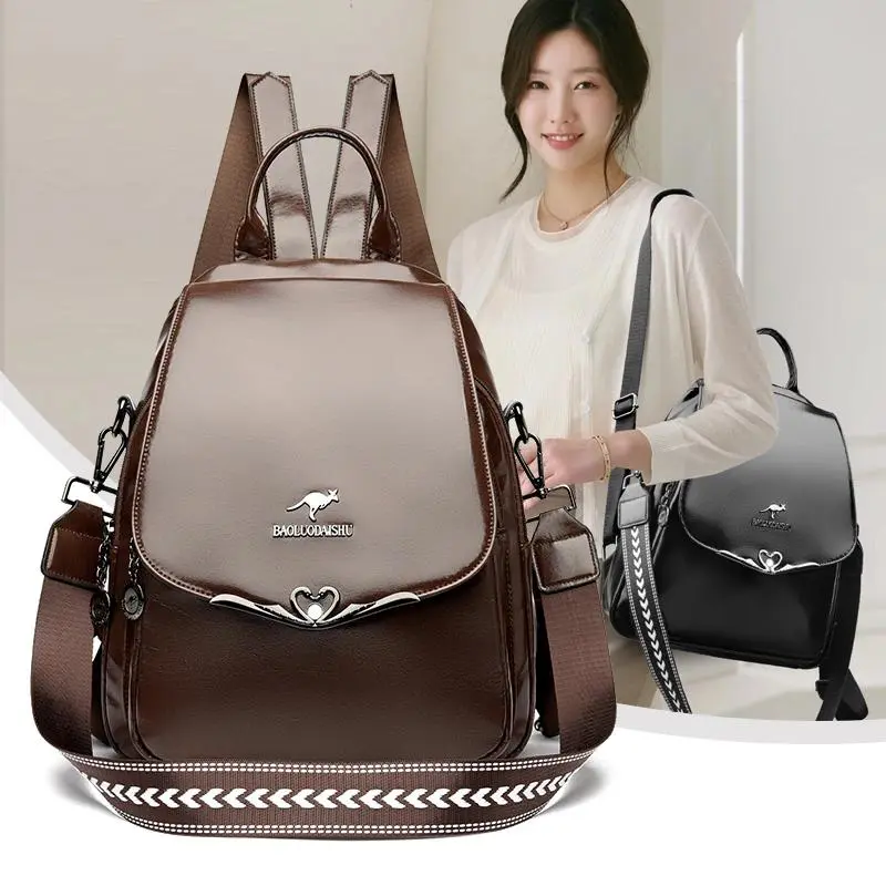 Luxury Large Capacity Vintage Leather Backpack Women's Fashionable Tote Bag Large Capacity Casual Daypack Stylish Shoulder Purse