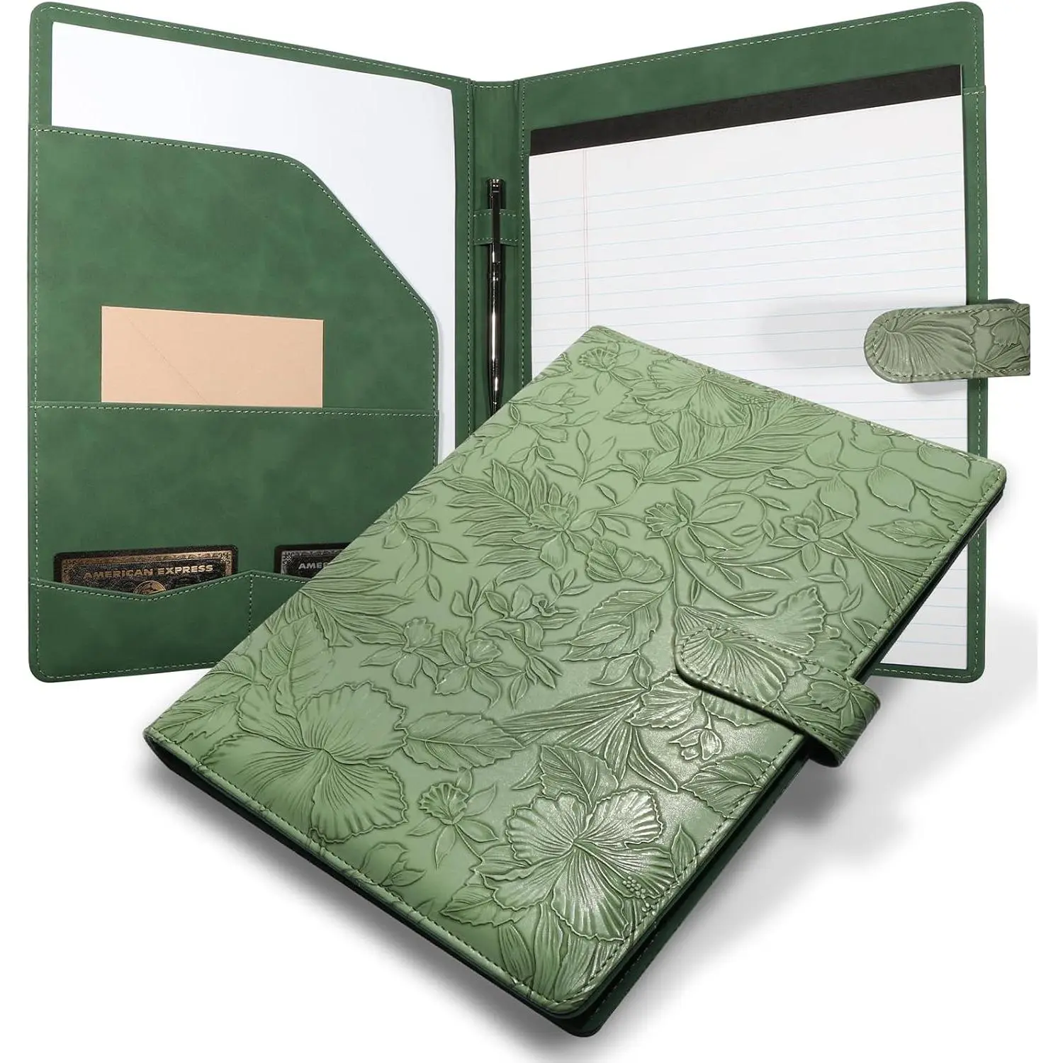 Professional Padfolio Portfolio Binder, Textured Embossing Faux Leather | Folder Organizer for Letter Size Legal Pad Notepad Resume, Card Holder for Women Men Business Office Conference