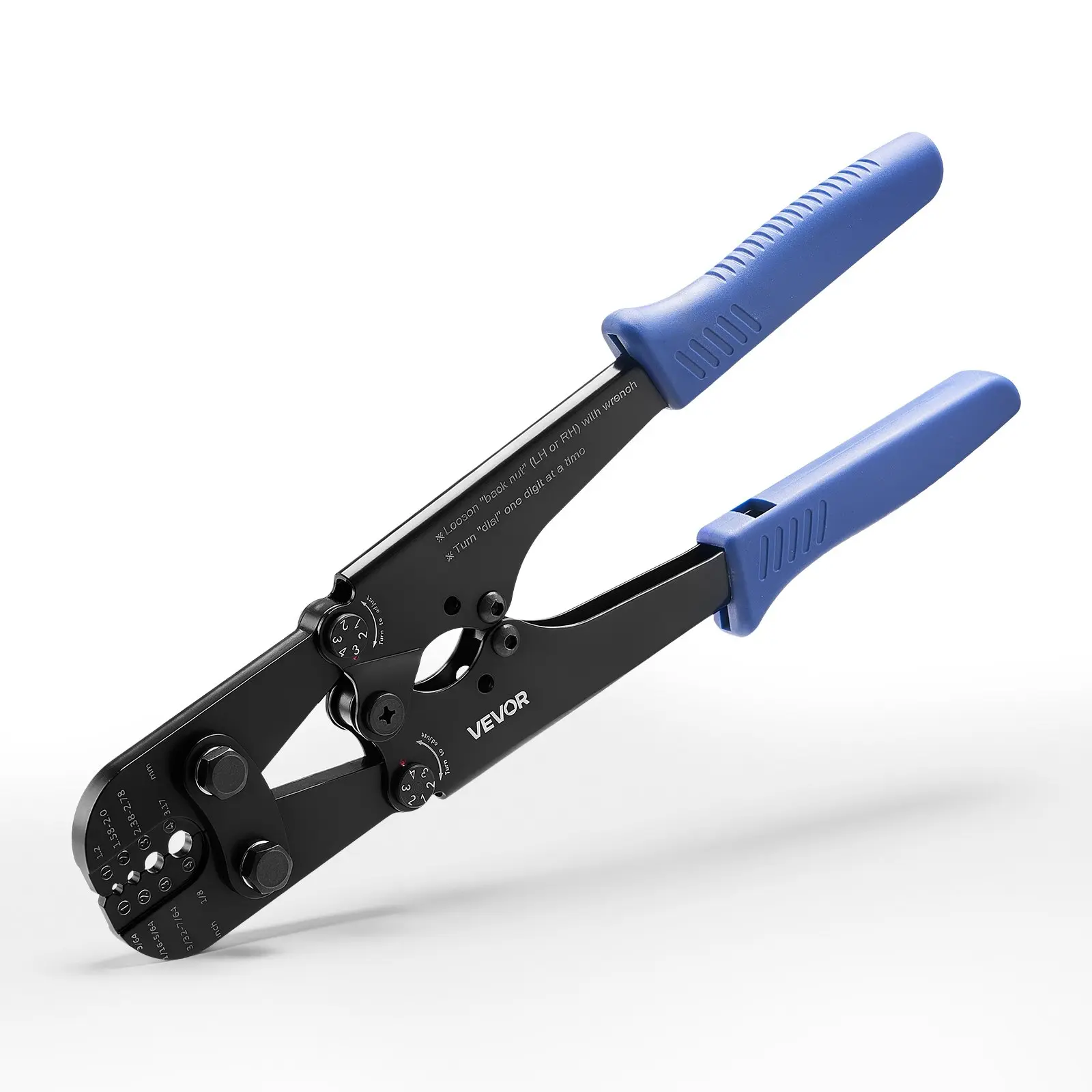 VEVOR Crimping Tool, 3/64" - 1/8" Steel Wire Rope Crimper, with Clear Metric and Imperial Markings, Adjustable Force, Crimp Pliers for Aluminum Oval and Dual Sleeves, and Annealed Copper Sleeves