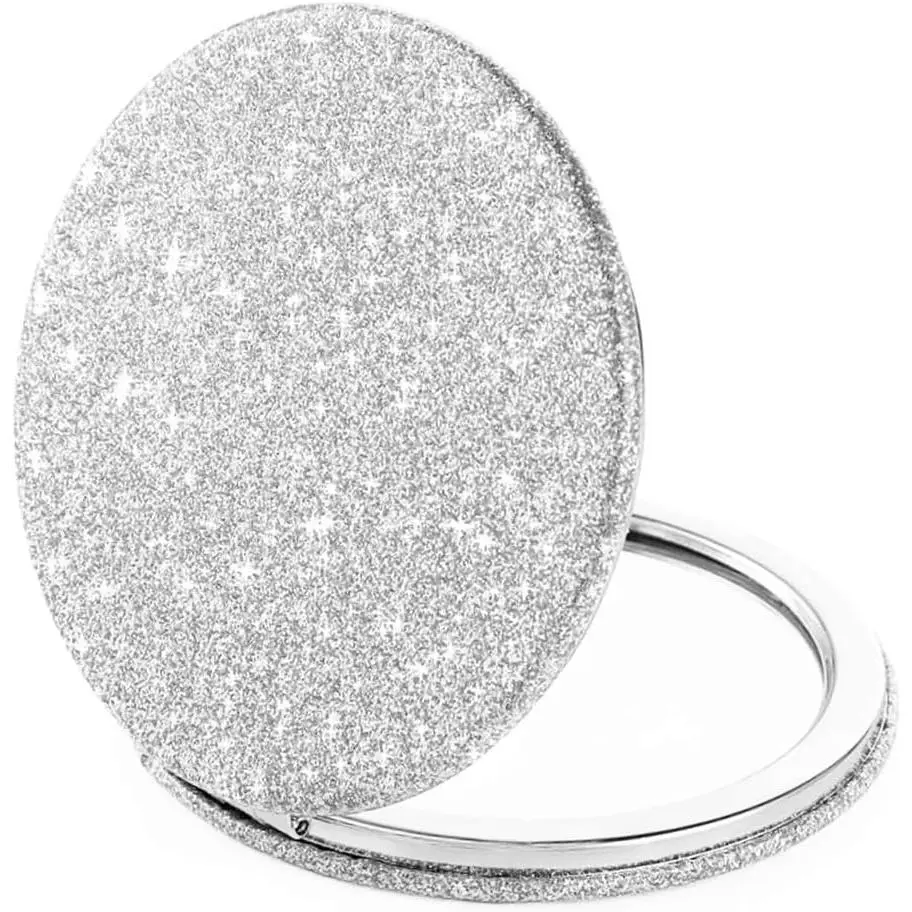 Cute  Compact Mirror for Women,Small Magnifying Travel Mirror with Glitter,Portable 2 x 1x Magnification Folding Pocket Makeup Mirror  Mirror for  Travel Essentials