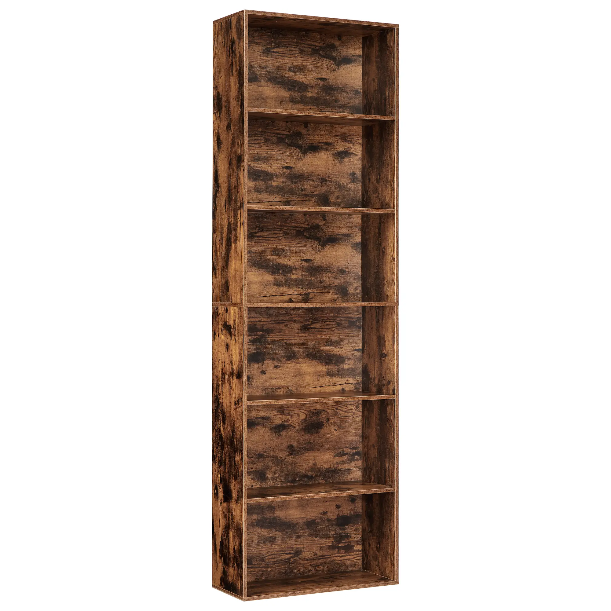 Modern Minimalist 6-Tier Tall Bookcase, Wide Open Storage Shelves, Sturdy Anti-Tip Design for Living Room Office Home, White/Wood Brown/Wood Black/Industrial/Classic White/Natural Available