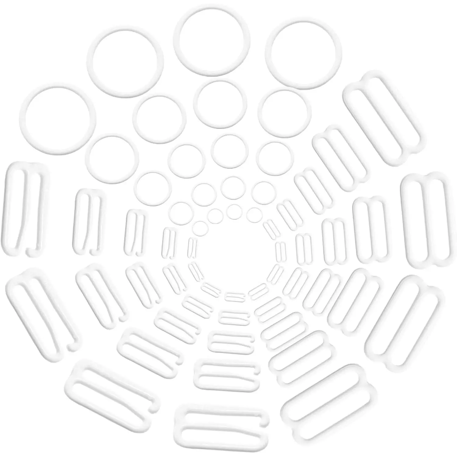 60 count 8mm 10mm 12mm 15mm 20mm Bra Hooks for Straps 3 Styles Sewing Hooks Bra Rings and Sliders for Bra Straps(White)