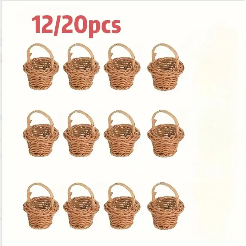 12pcs/20pcs mini rattan decorative basket, home decoration photo props small hand basket, pastoral home decorative basket, holiday decorative small flower basket.