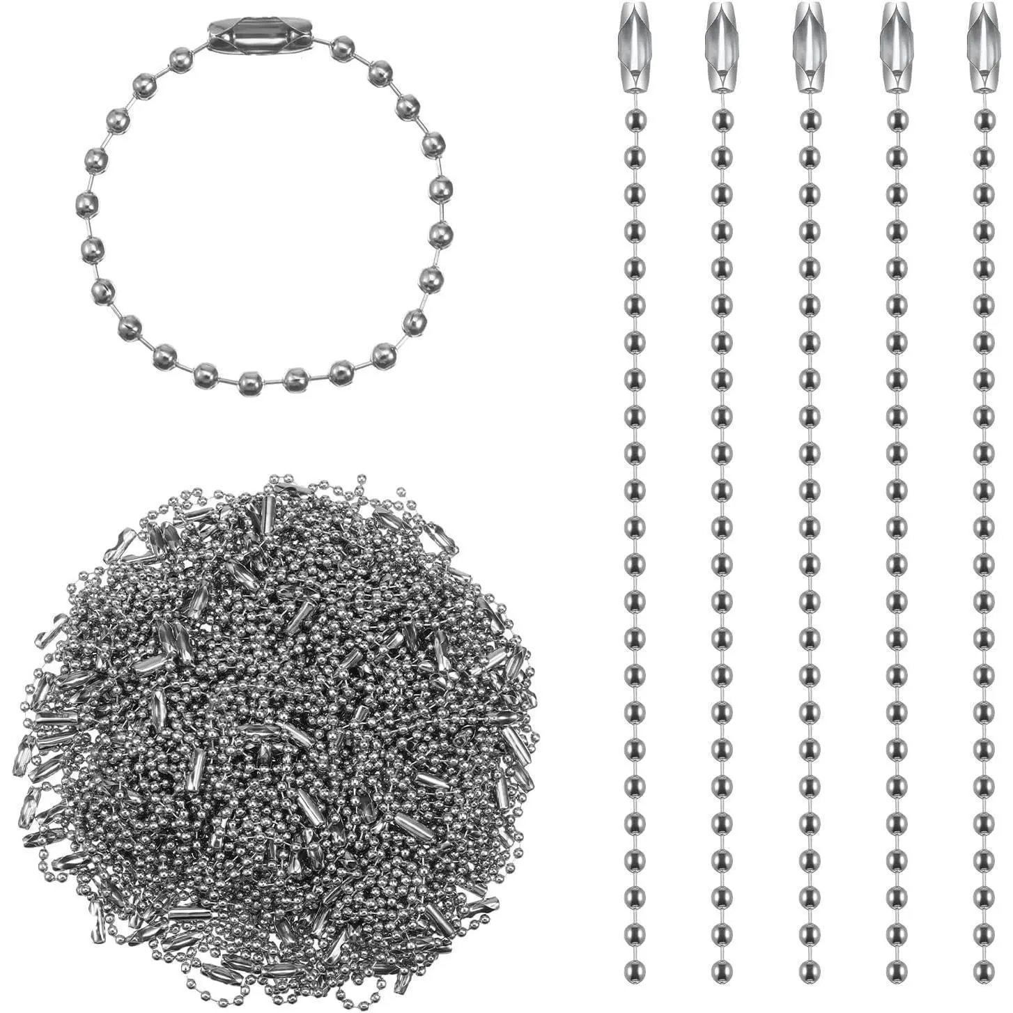 Iron Beaded Ball Chain (200 Pcs, 0.22cm) - 3.74in Silver Keychain Rings with Connectors, 9.5cm No-Battery-Needed Easy-To-Assemble Learning Manual Crafts Supply, Keychain Accessories for Jewelry Making (Toys & Hobbies Educational Science Tech Toy)
