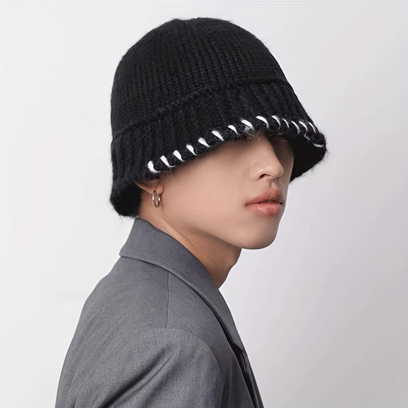 Men's New Overlock Fisherman Hat, Men's Autumn And Winter Trendy Knitted Hat, Men's Big Head Circumference Black Hat