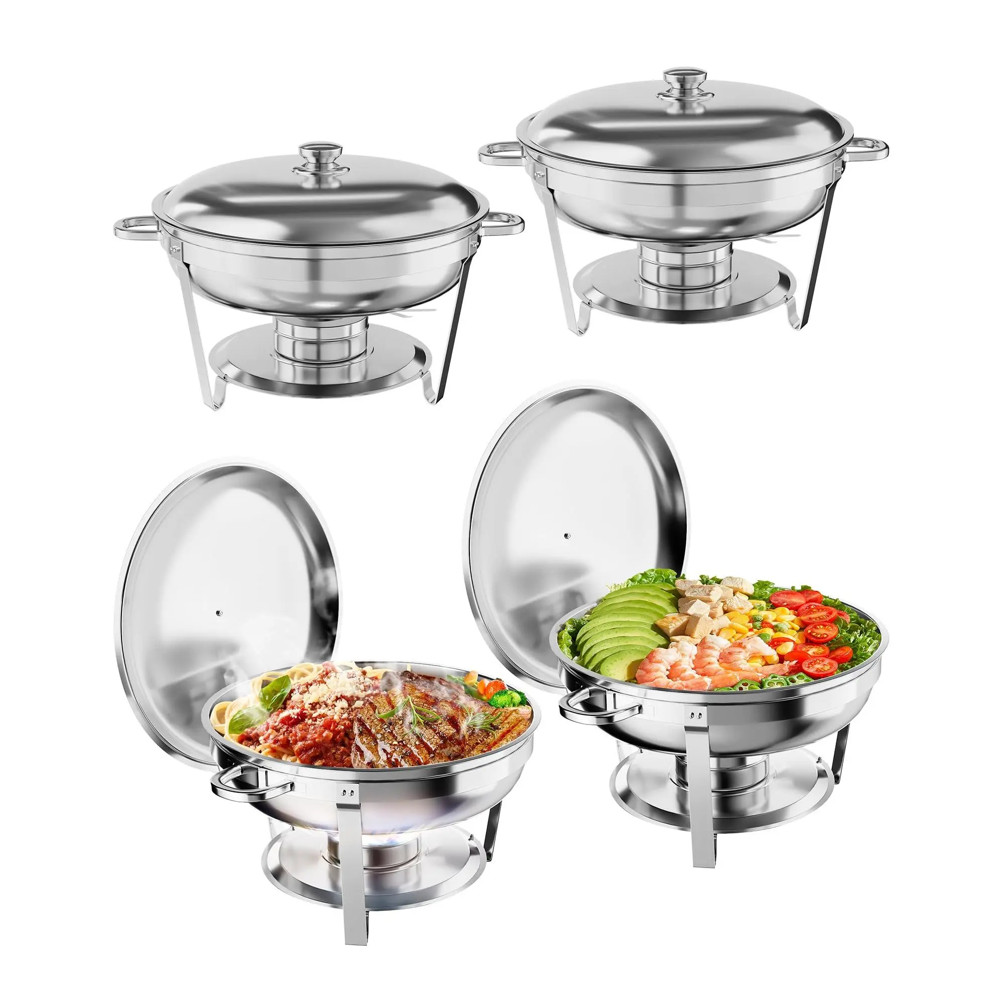 Stainless Steel Round 5QT Chafing Dish Buffet Set, Full Accessories Food Warmer For Party Catering Banquet