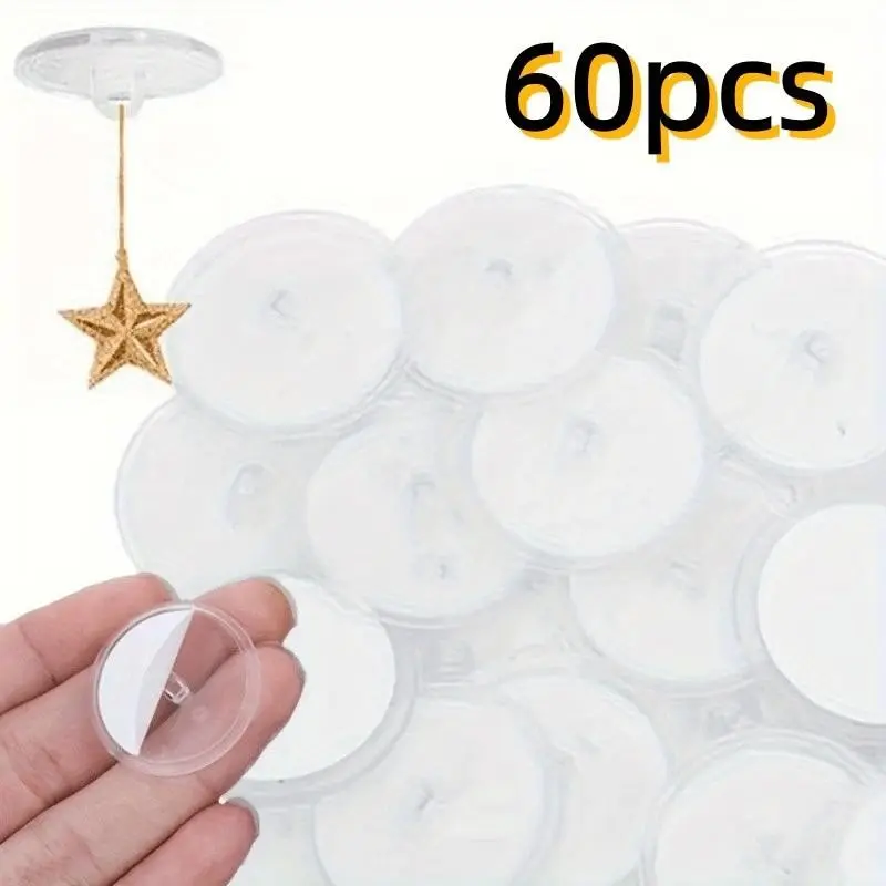 60 Mini Transparent Ceiling Hooks, Easy Install Self-Adhesive No Trace, Ideal for DIY Decor, Parties, Christmas Flags, Home Decoration