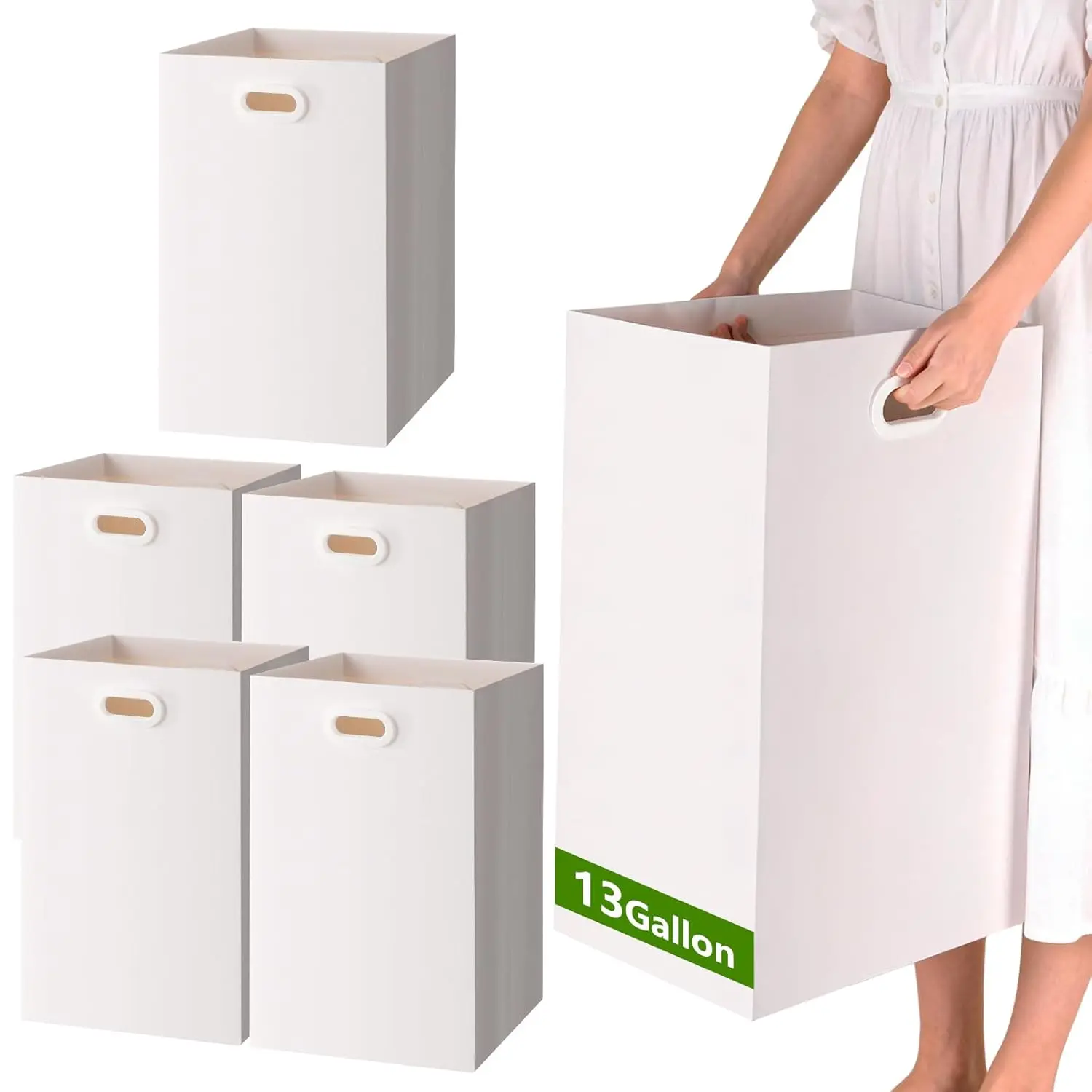 6 Pack 13 Gallon Paper Disposable Trash Cans for Parties, Extra Large Portable Garbage Cans with Handles Collapsible Trash Bins (21.6" x 13.5" x 10")