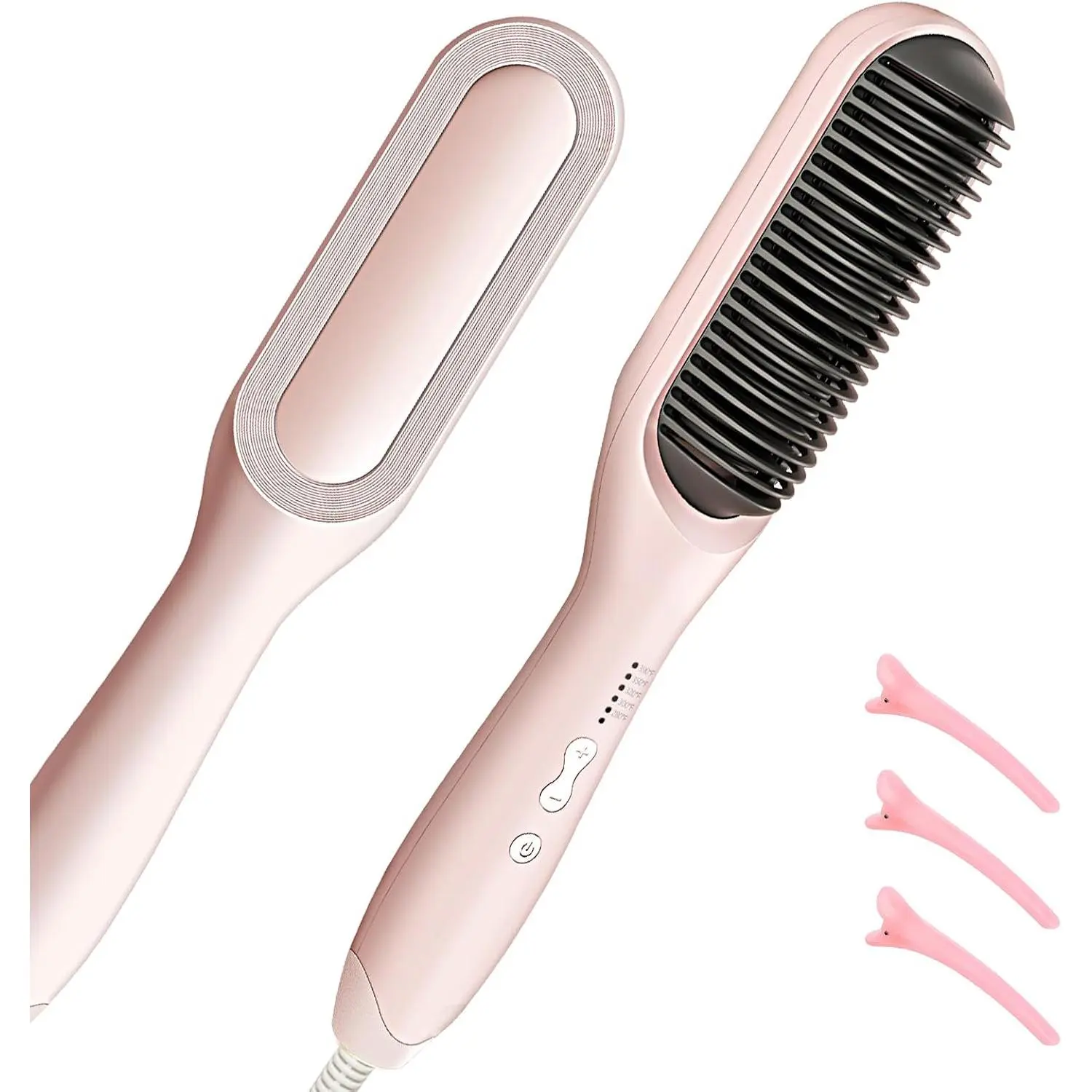 Women's Ionic Hair Straightening Brush - 5 Temp Settings, Fast Heating, Dual Voltage, Anti-Scald, Auto-Shut Off (Pink)