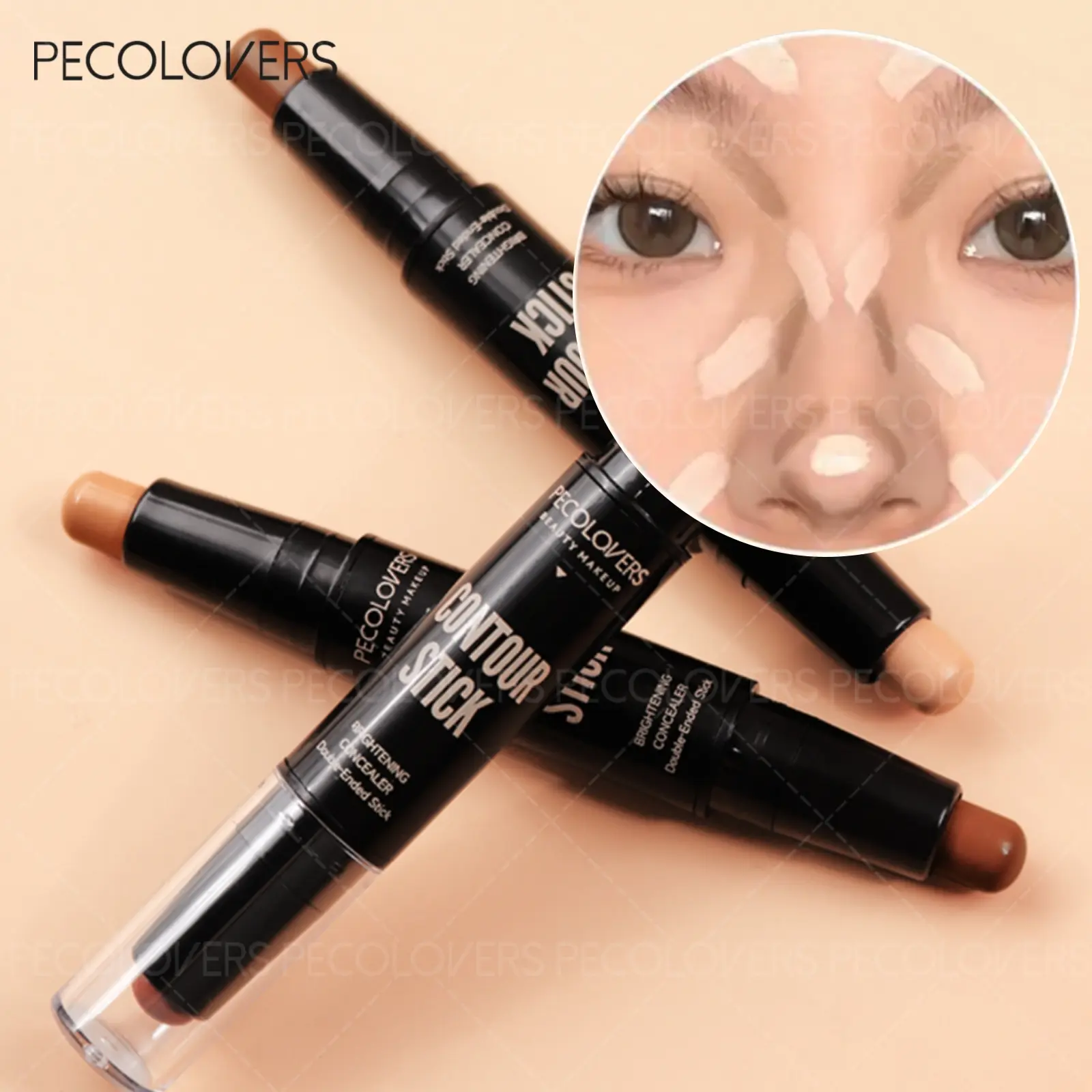 Waterproof Sweatproof Contour Stick Makeup, Bronzer Contour, Dual-Ended Face Sculpting, Facial Brightening, Highlighter Stick