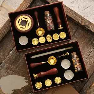Metallic Wax Seal Kit with Box, Sealing, over 100 Wax Seals, Rose Wax Stamp, Spoon, Candle, for Wedding Invitations, Gift Packaging, Handmade Wax Seals