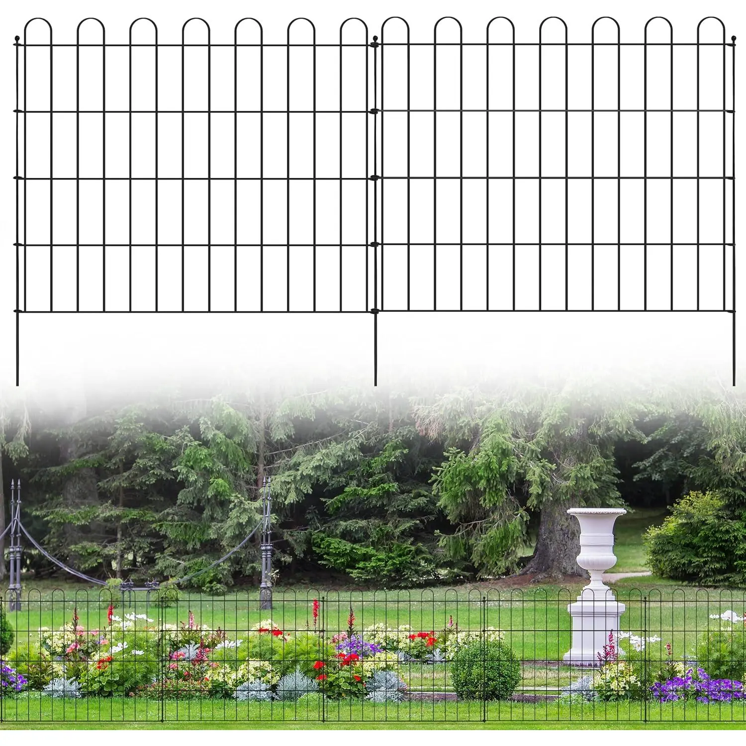 10 Panels No Dig Decorative Outdoor Garden Fence for Yard, 24in(H) X 25 ft(L)  Barrier Fencing Rustproof Metal Wire Panel Border for , Rabbits or Any Small-Bodied