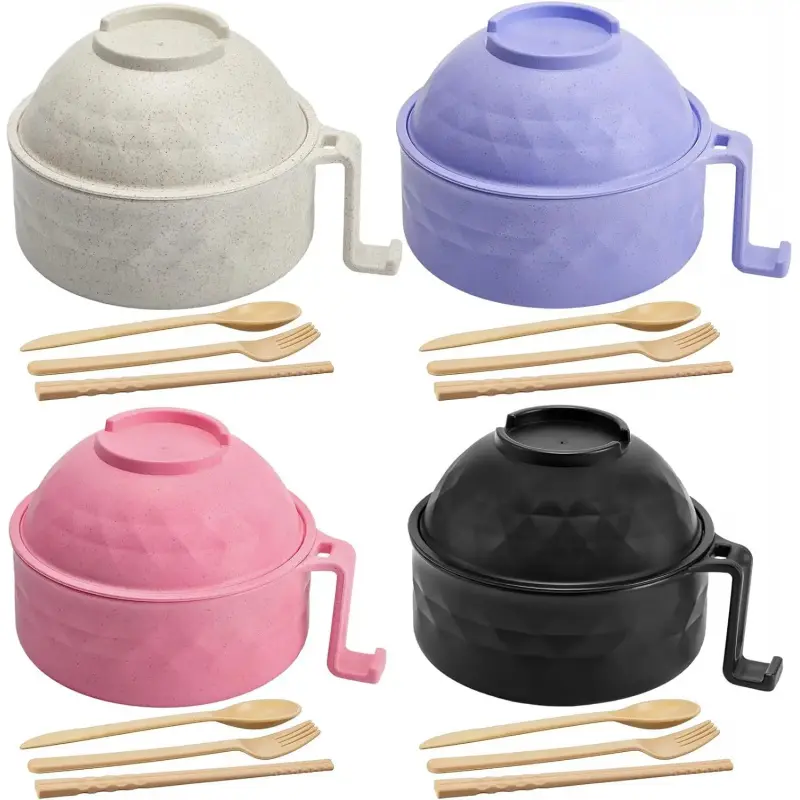 6PC/Set Microwave Ramen Bowl Set, Ramen Noodle Cooker with Lid & Handle, Plastic Bowls with Lids, Perfect for Home, Office, Dorm, or College Tableware, Microwave Safe Bowls