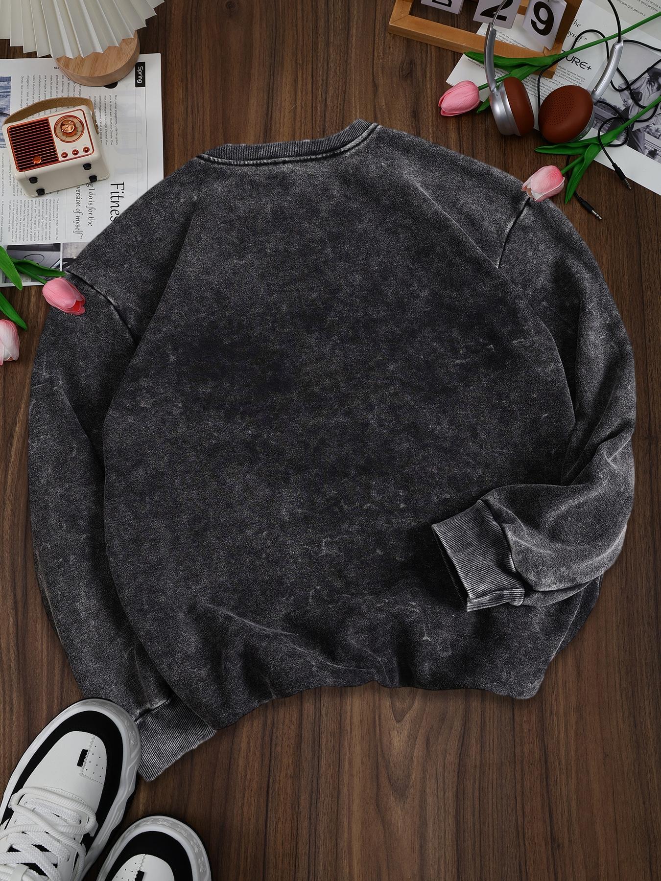 Women's Casual Vintage Wash Cotton Pullover Sweatshirt, Round Neck Long Sleeve Fleece Lined Hoodie for Fall Winter Fashion