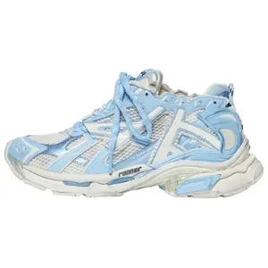 Balenciaga Runner Chunky Lace-Up Low-Top Dad Shoes for Women in Distressed White and Blue Verifiable, with credentials and supporting global authentication