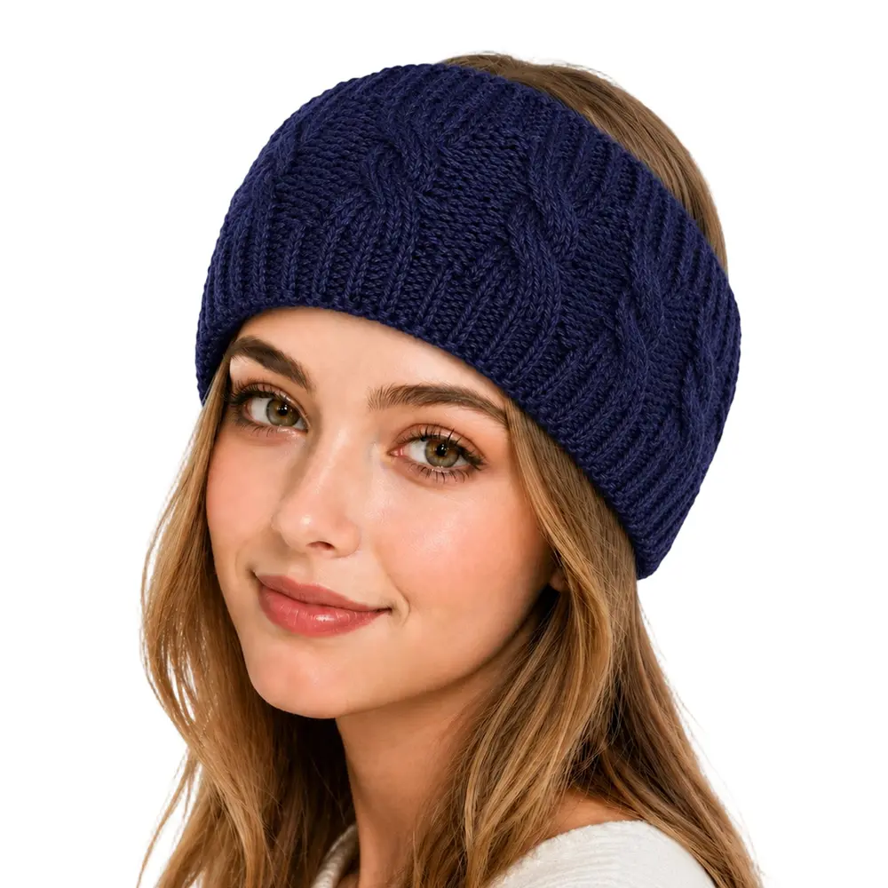 Womens Winter Cable Knit Knitted Widened Fleece-lined Warm Headband Multifunctional Headband With Ear Flaps Soft Stretch headband Sweat Resistant Windproof Ear Warm Stylish Daily Hair Fixing Accessory