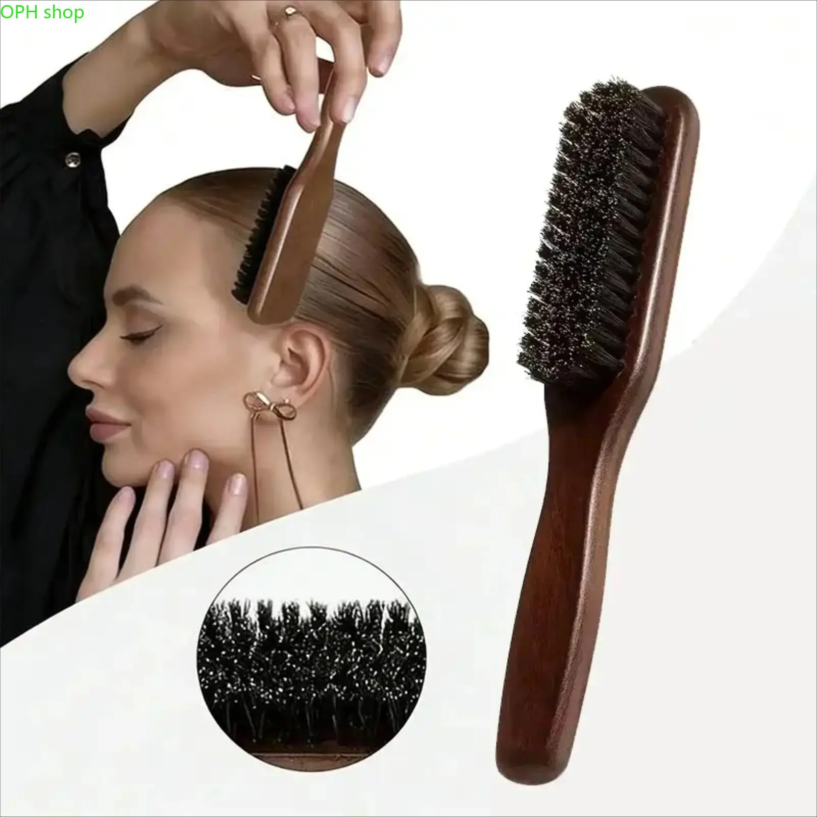 Boar Bristle Hair Brush with Wood Handle, Comfortable Grip for Anti-Frizz Styling, Plain Travel Size Detangler for Men & Women, Detangling, Boar Bristles