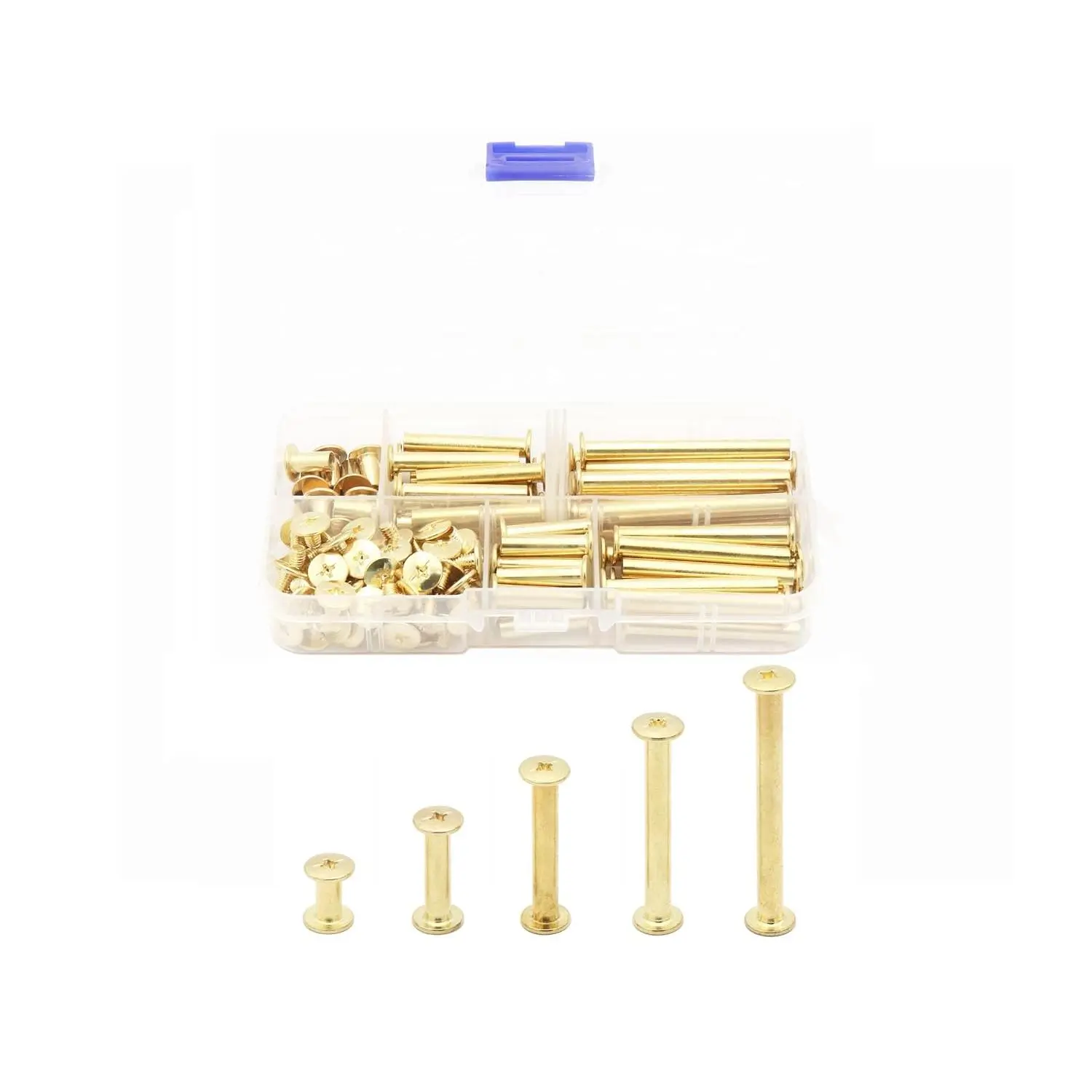 100 count Phillips Chicago Screws, M5 x 10/20/30/40/50mm Binding Screw Posts, Book Screws, Binding  and Screws  Kit for Leather Saddles, Purses, Belt Repair, Copper-Plated