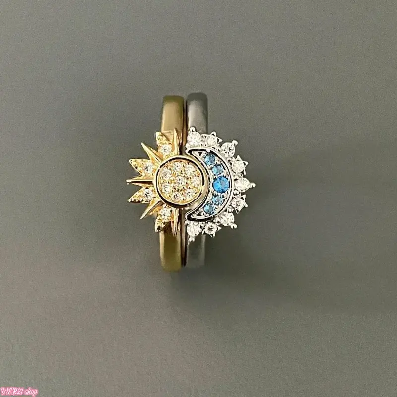 [SummerWins]Stackable Couple Matching Rings | Viral 2026 Sun Moon Harmony Band Set, Minimalist Premium Matching Finger Jewelry, Dainty Promise Rings for Best Friends Lovers Daily Matching Outfit Gift