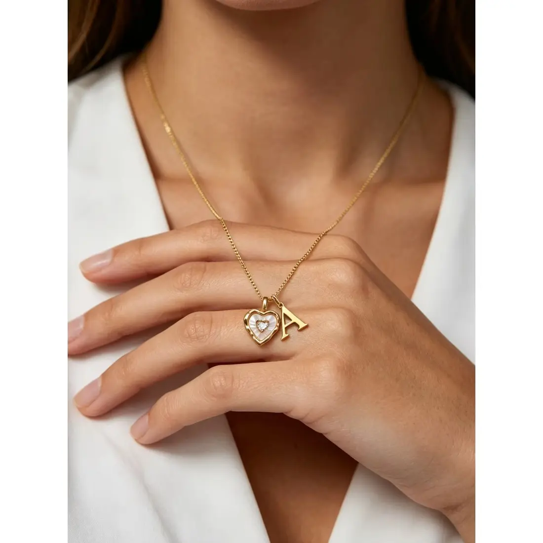 Women's Personalized Initial Necklace - Natural Shell Heart Pendant, Dainty Alphabet Design with Elegant Details, Lightweight Fit Everyday Wear Jewelry, Gifts for Women (Birthday, Anniversary)