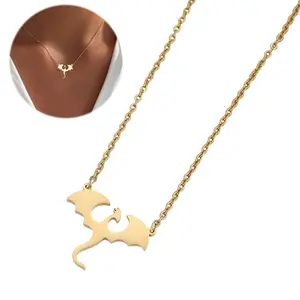 Minimalist Cool 316L Stainless Steel Dragon Pendant Necklace for Men Women, Adjustable Chain Dragon Jewelry Gift