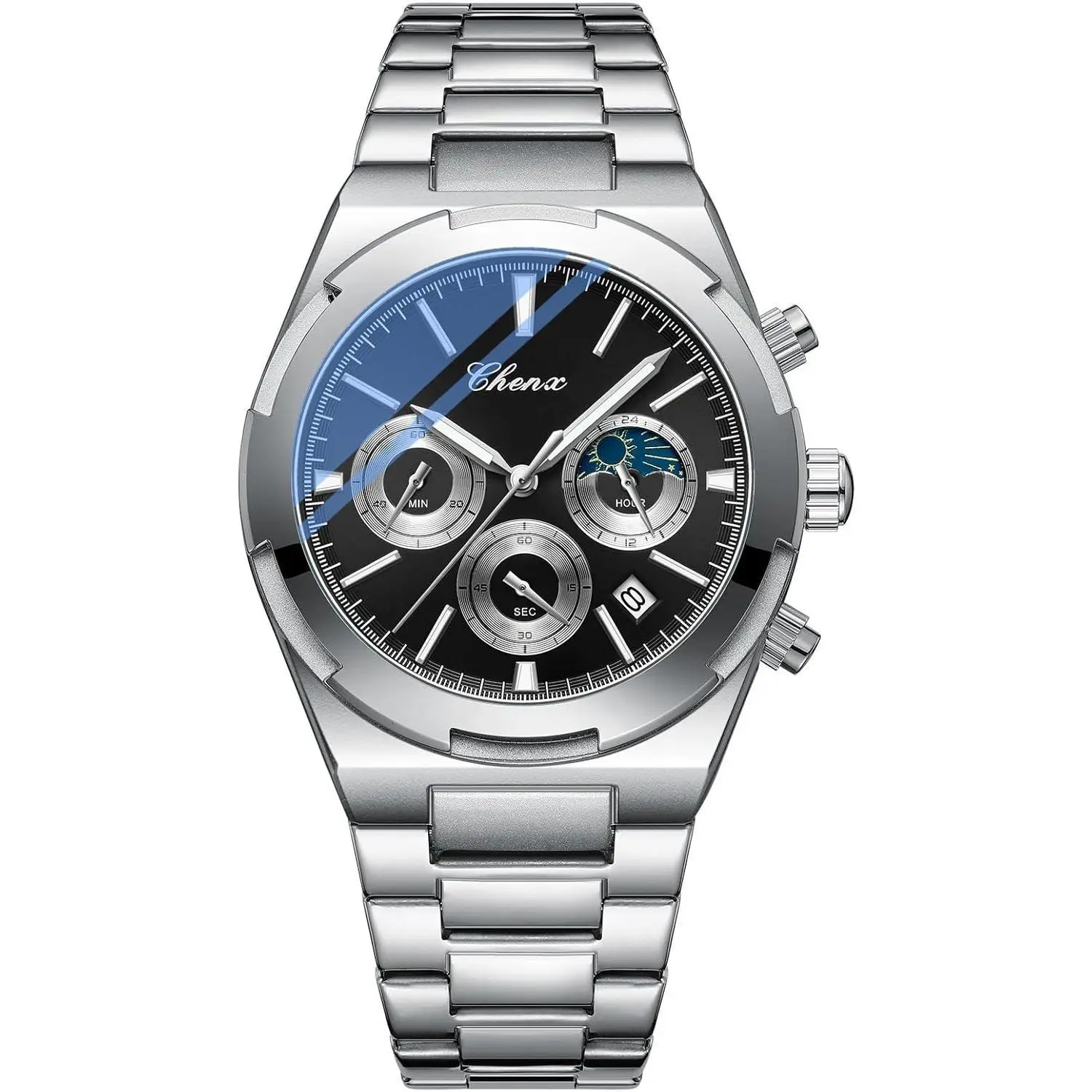 Watches for Men Casual Fashion Business Quartz Chronograph Watch Stainless Steel Waterproof Sport Watch