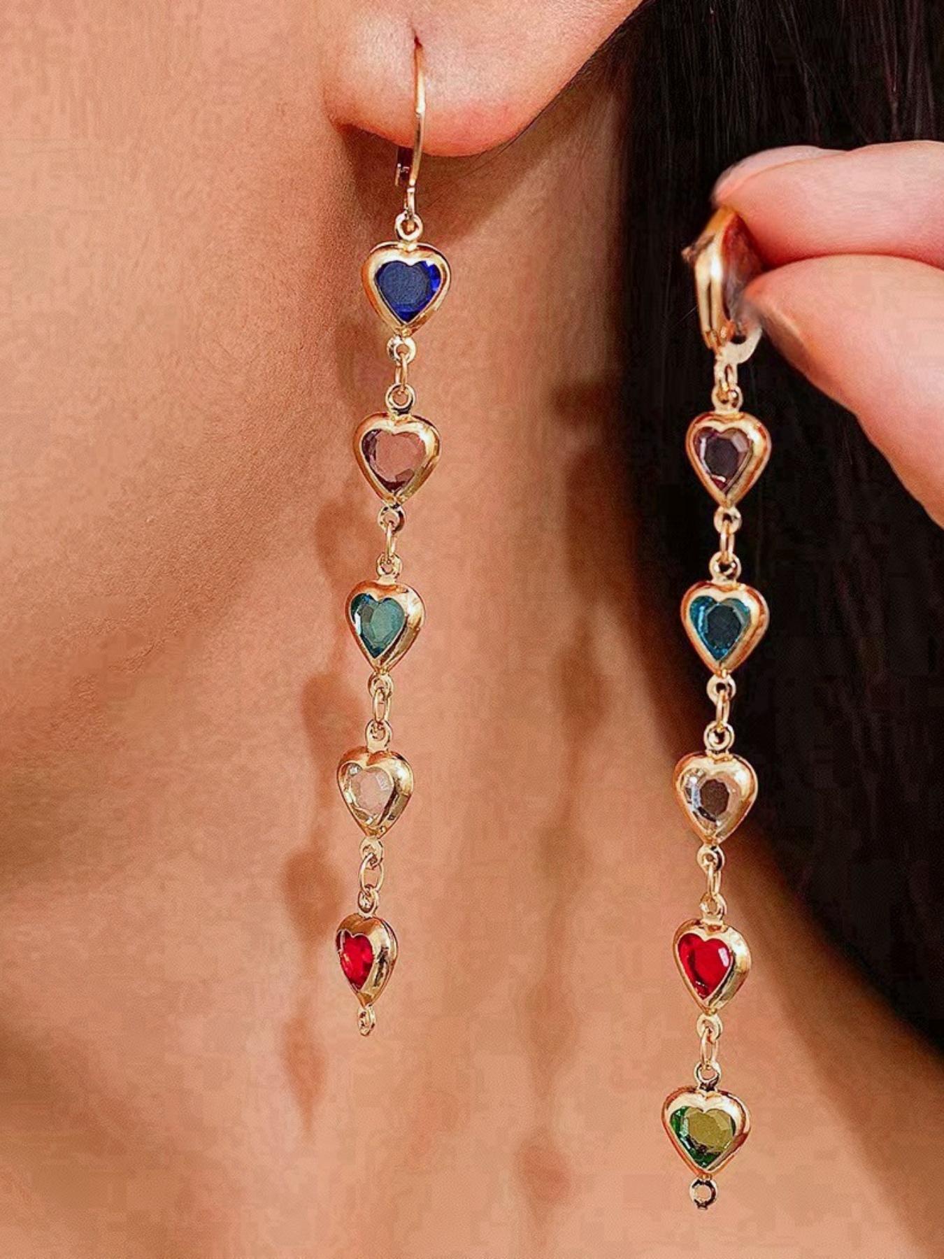 Heart Shaped Designed Dangle Earrings, Elegant Rhinestone Decor Hypoallergenic Earrings for Women, Fashionable Jewelry for Party, Trendy All-match & Exquisite Jewelry for Gift