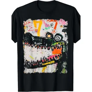 Men's & Women's Retro Reptile Graffiti T-Shirt - Short Sleeve Round Neck Tee with Snake Lizard Reptile Print, Casual Streetwear for All-Season Wear 220G