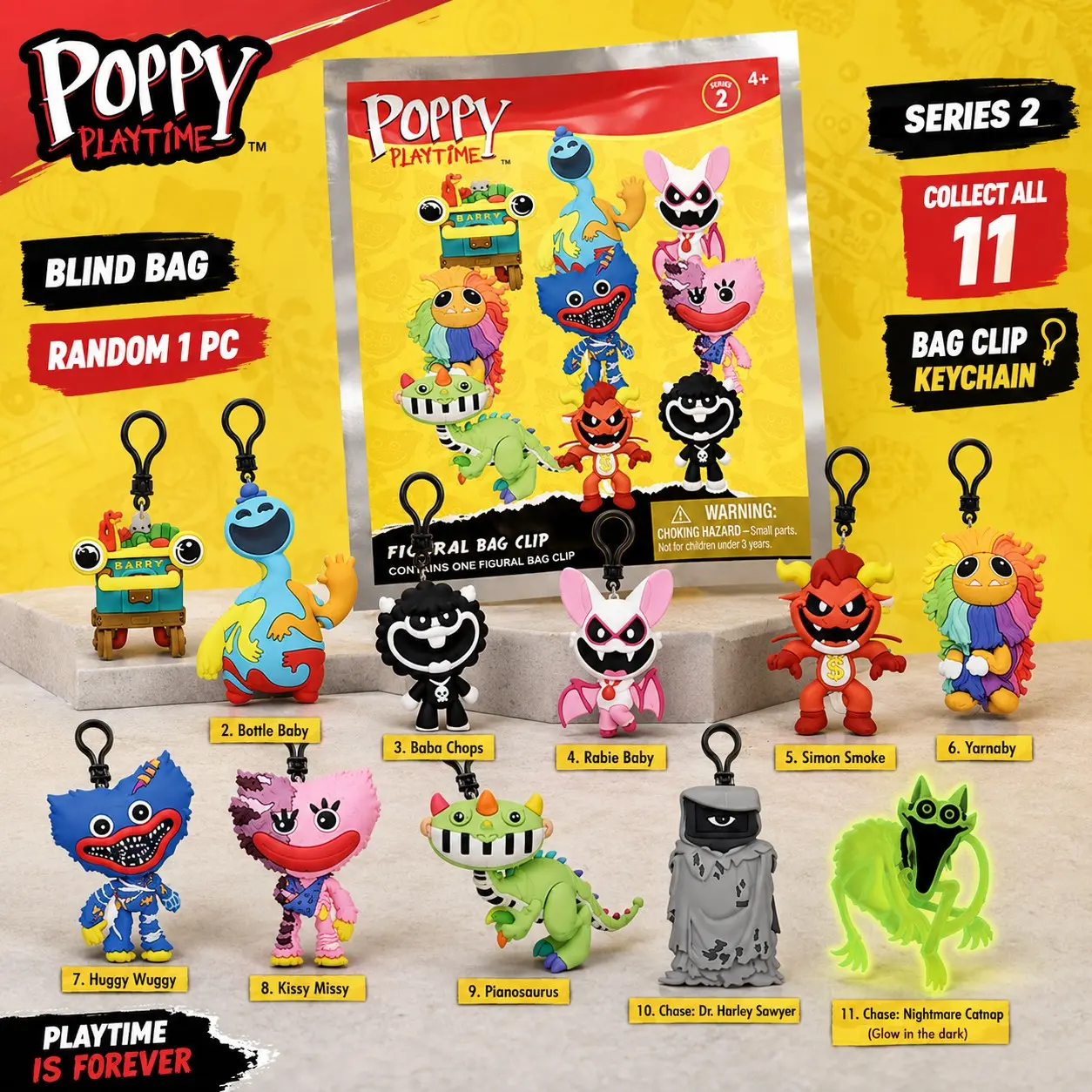 Poppy Playtime Figural Bag Clip, Series 2 Mystery Blind Bag Keychain, Huggy Wuggy Catnap Charm, Gamer Collectible Gift, Cute Creepy Nightlight Keyring, Figure Keychain, Keychain Figures