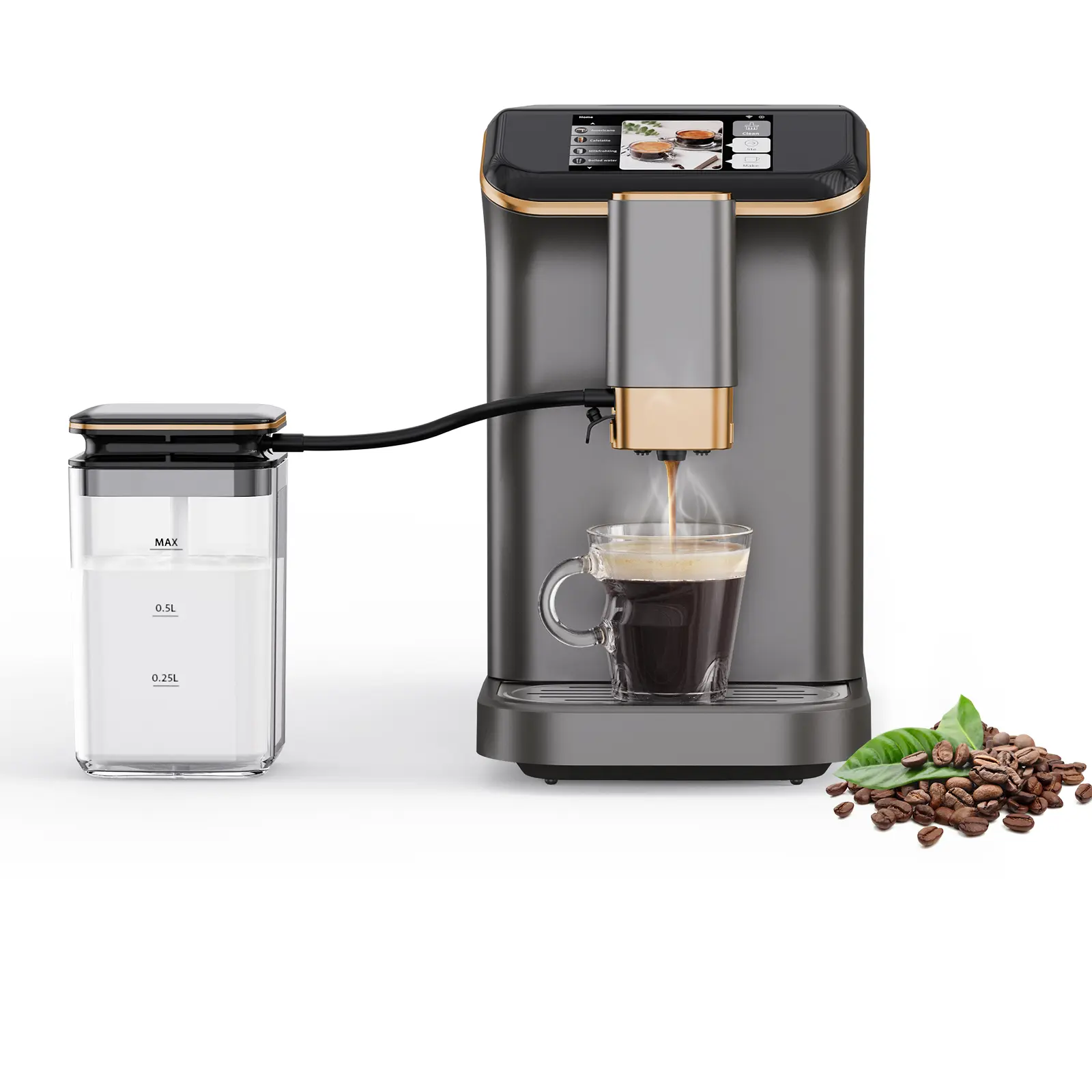 20 Bar Pump Fully Automatic Espresso Coffee Maker, Double Boiler with Auto Milk Frother, LCD Touch Control, Fast Brewing, 1350W Compact Machine for Cappuccino & Latte
