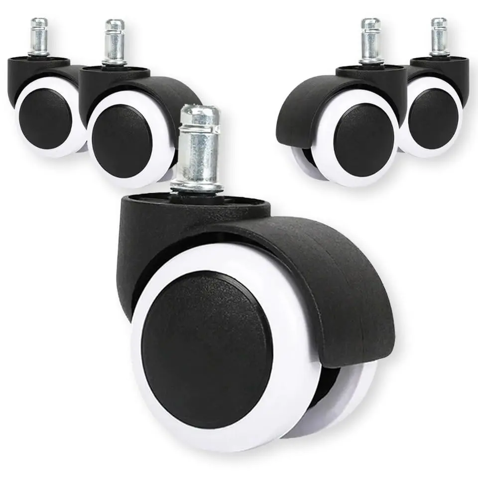 2"   Office Chair Wheels Heavy Duty Rubber Gaming Chair Casters White No Noise Polyurethane Wheel  Standard Size Set of 5