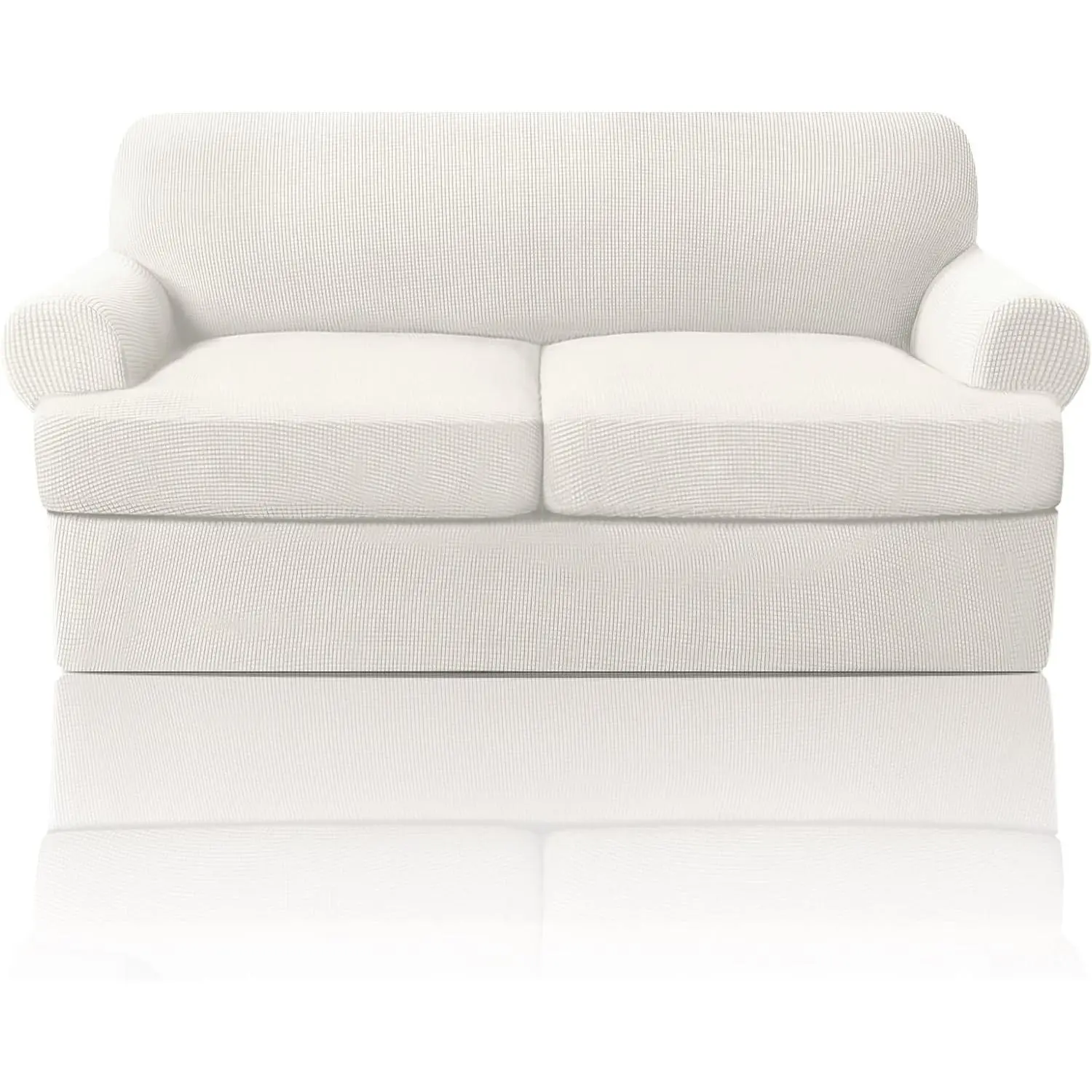 T Cushion Loveseat Slipcover - 3 Pieces Sofa Cover for 2 Cushion Couch with 2 Individual T Shape Seat Covers Width Up to 76 Inch - Stretch, Machine Washable, Porcelain