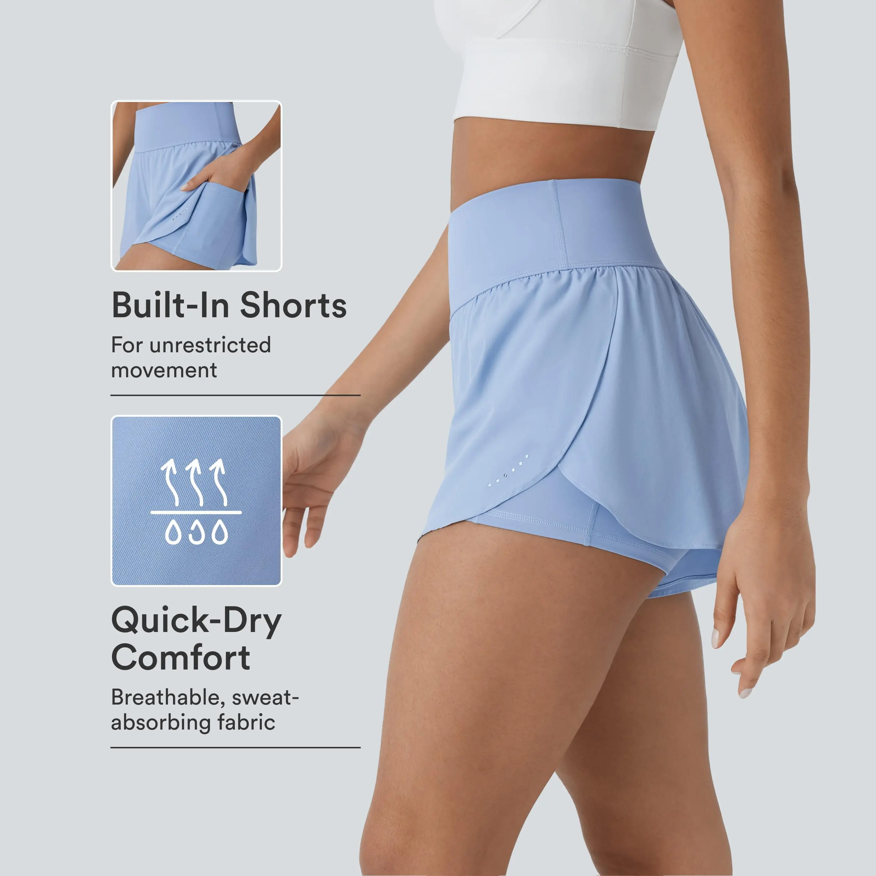 Halara SoftlyZero™ QuickDry High Waisted Tummy Control Reflective Dots Crossover Hem 2-in-1 Running Shorts 3'' with Pockets