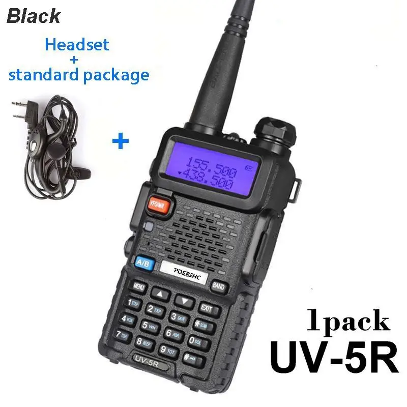1PCS Baofeng UV-5r Walkie Talkie, 5w Amateur Radio, Dual Band, USB Rechargeable, 1800mah Li-Ion Battery, headset Suitable for Outdoor, Hunting, Camping, Chirp Support uv-5r Two-way radio