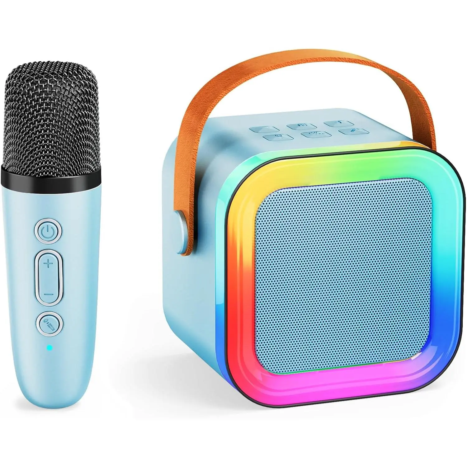 Kids Karaoke Machine Toy Ages 3-12, Rechargeable Portable Bluetooth Speaker with 1 Wireless Microphone, LED Light Up Voice Changer, Christmas Birthday Gift Boys Girls Grandkids (Blue - 1)