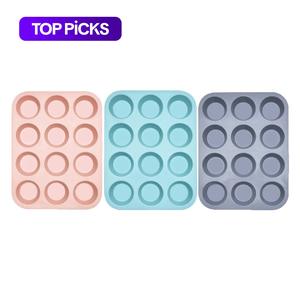 pastel silicone bakeware muffin pan, 3 counts 12-grip modern flan muffin tin mold, non-stick & durable food baking cupcakes mold for restaurant and home, kitchen accessories, kitchenware, baking supplies, silicone molds