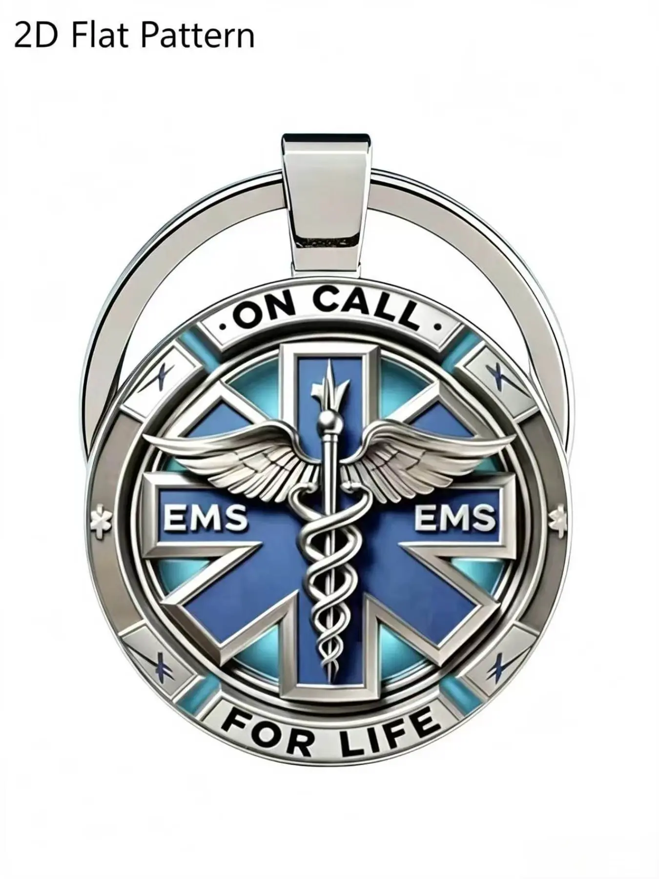 2D Medical Theme EMS Badge Keychain, Emt Pendant with Life Star Logo, Durable Gift for Paramedics, Nurses, Doctors, Holiday Gifts