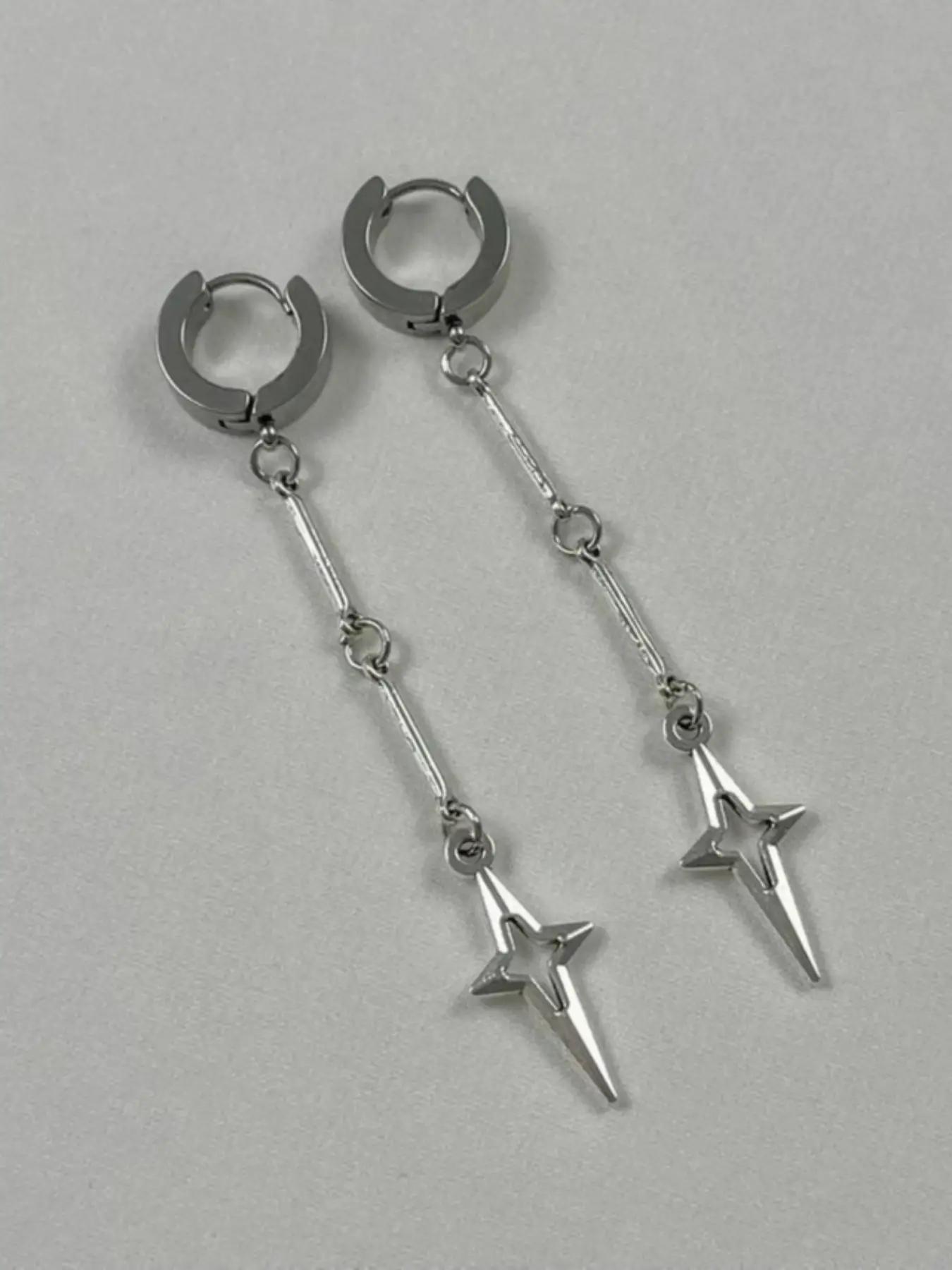 Hollow Out Star Design Dangle Earrings, Punk Style Earrings, Punk Jewelry For Party, Daily Decor For Girl