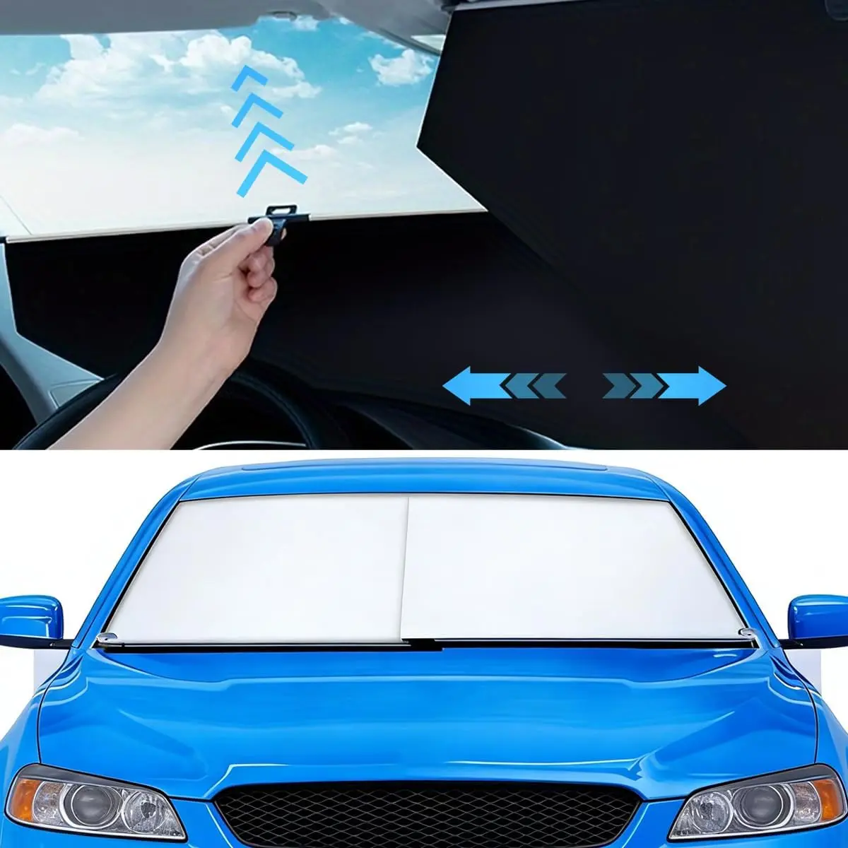 2026 Auto Retractable Car Windshield Sun Shade,Adjustable Automatic Sunshade for UV & Heat Protection,Privacy Protection,Universal Fit for Cars, Foldable Sun Visor for Parking & Outdoor Use