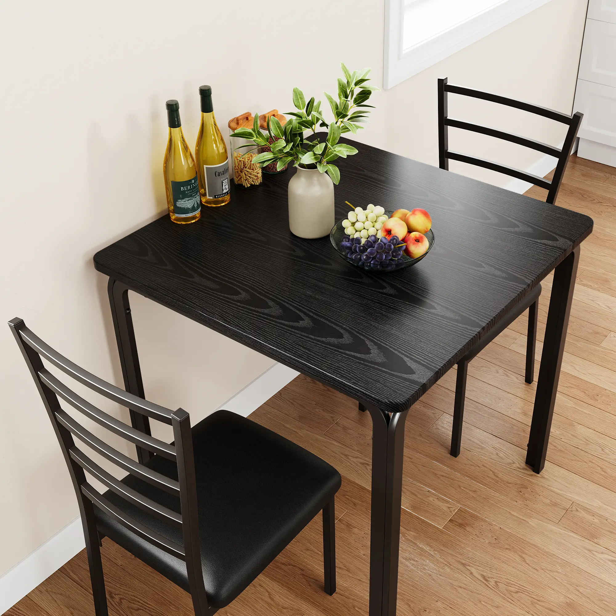 5-Piece Space-Saving Indoor Furniture Set, Apartment Furniture Dinner Table Set with 4 Padded Upholstered Chairs, 43" Rectangular Modern Kitchen Table with Sturdy Metal Frame for Family Dinners, Small Spaces, Grey Wood Grain, Furniture Sets